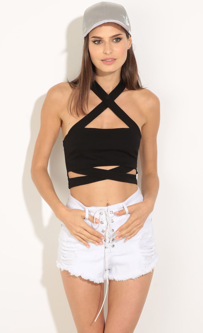 Picture Criss Cross Halter Crop Top. Source: https://media-img.lucyinthesky.com/data/Jul16_2/850xAUTO/0Y5A9785.JPG