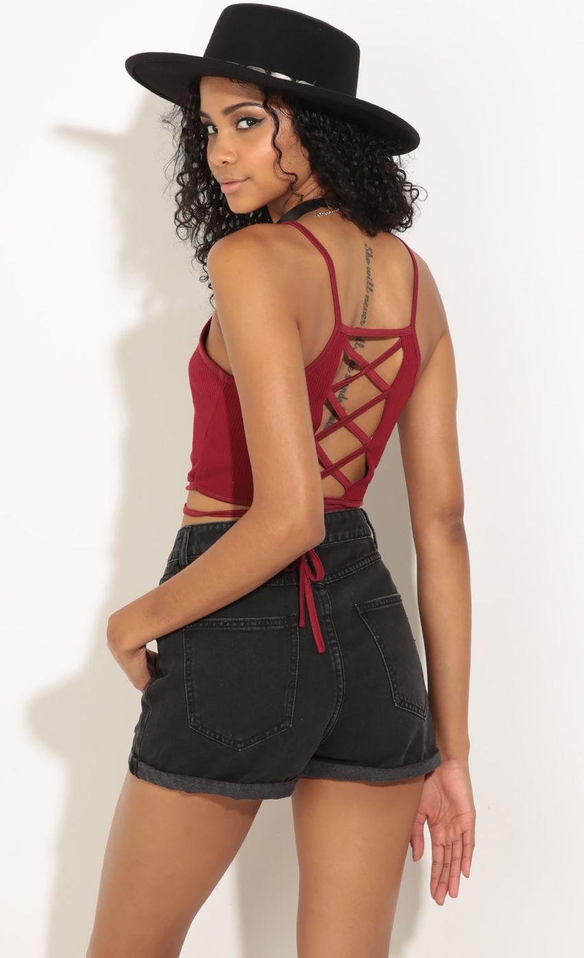 Picture Lace-Up Knit Crop Top In Red. Source: https://media-img.lucyinthesky.com/data/Jul16_2/850xAUTO/0Y5A9892.JPG