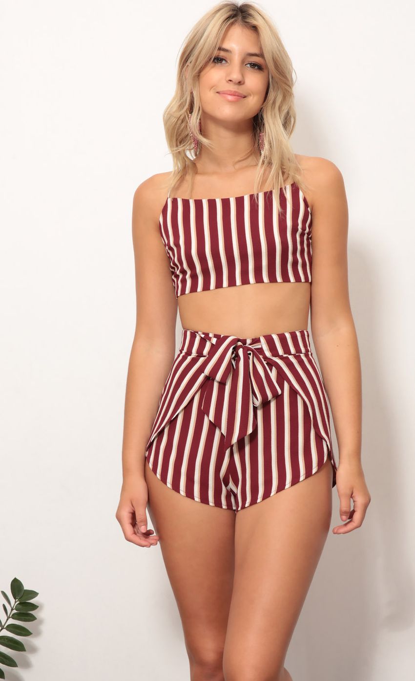 Picture Caroline Two Piece Set In Burgundy Stripes. Source: https://media-img.lucyinthesky.com/data/Jul18_2/850xAUTO/0Y5A8783.JPG