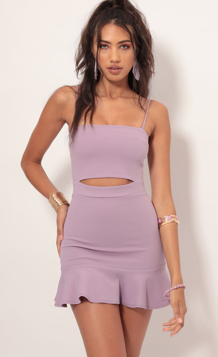 Picture Cutout Ruffle Dress in Lavender. Source: https://media-img.lucyinthesky.com/data/Jul19_2/850xAUTO/781A2848.JPG