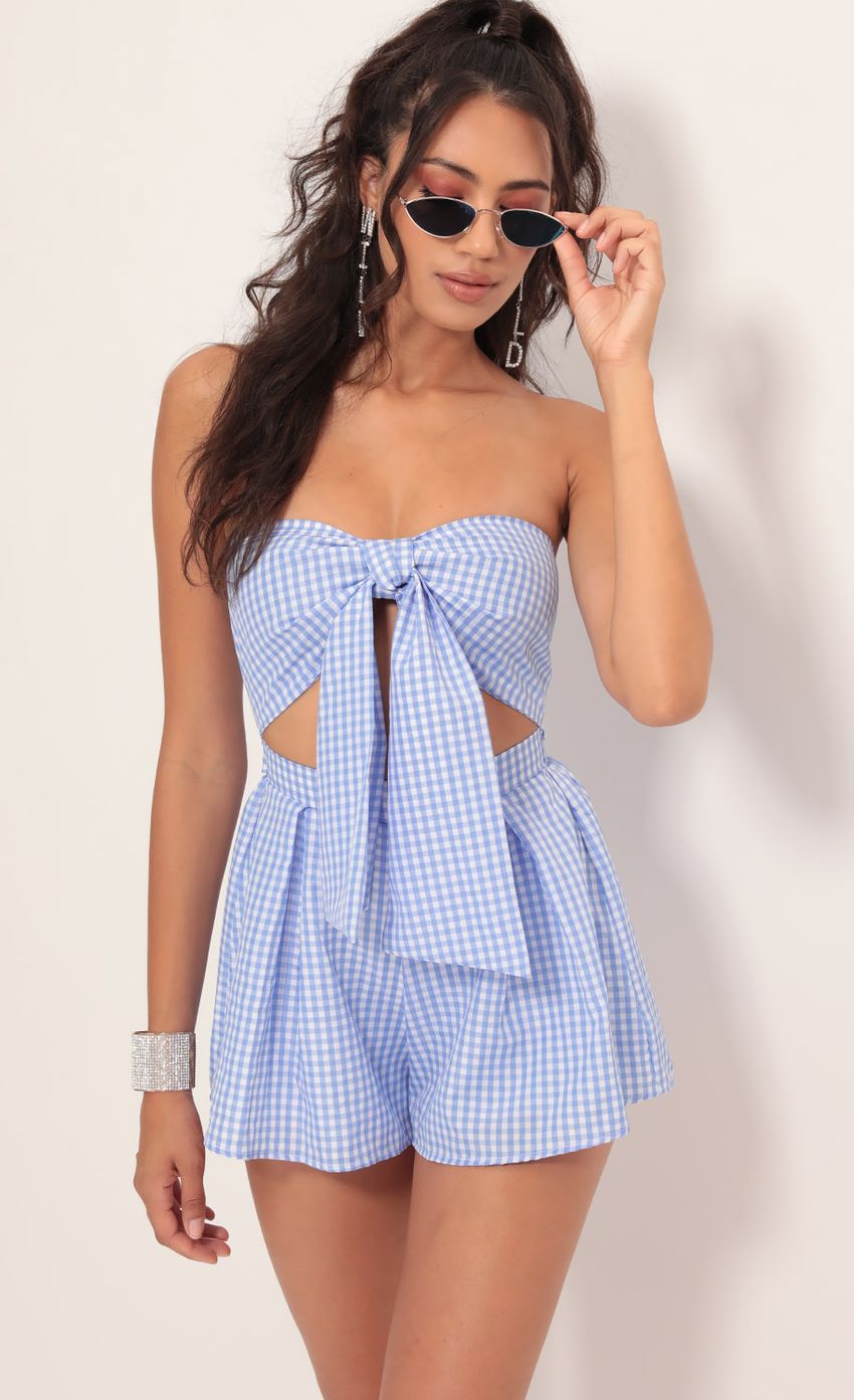 Picture Double Tie Romper In Blue Gingham. Source: https://media-img.lucyinthesky.com/data/Jul19_2/850xAUTO/781A9346.JPG