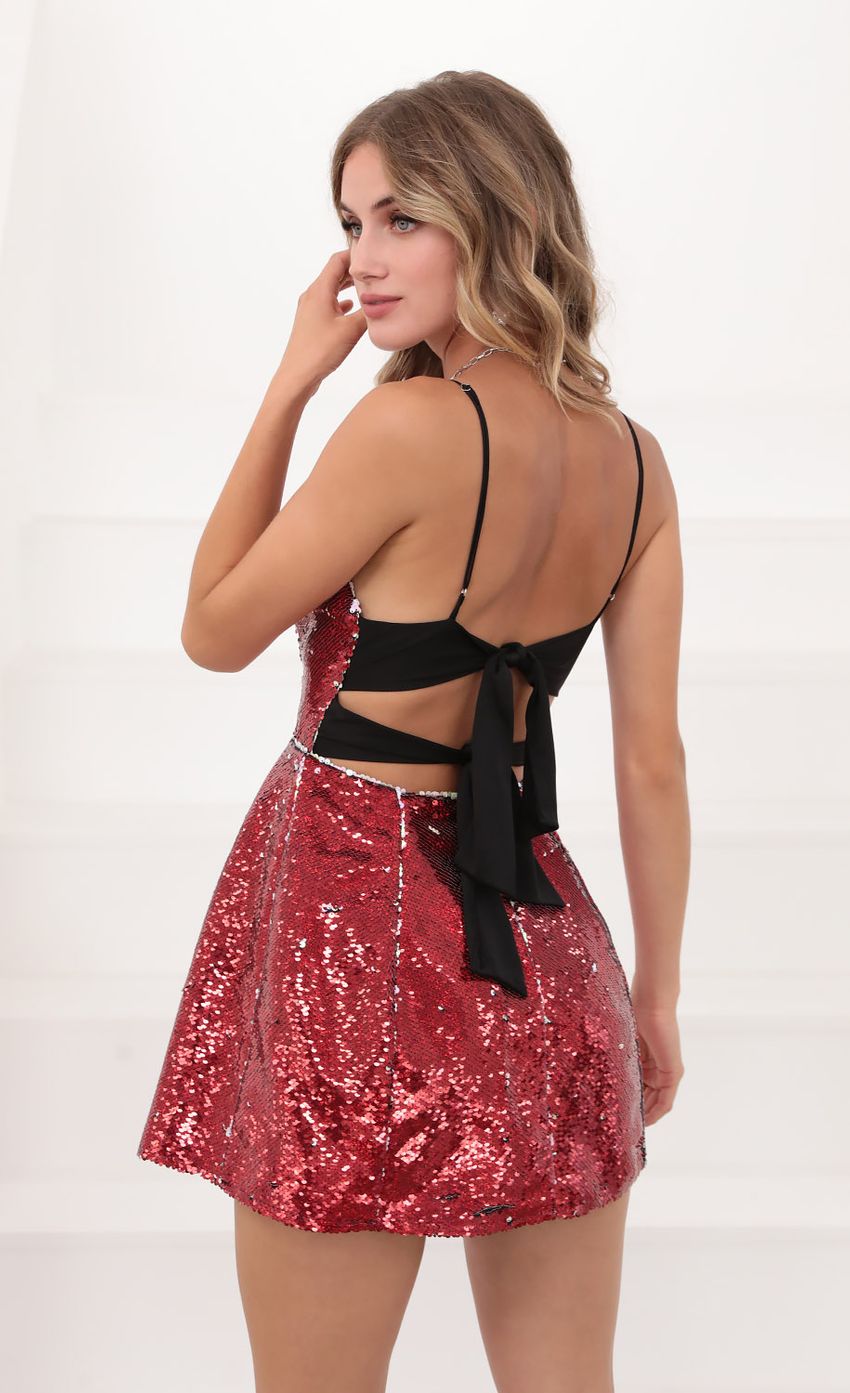 Picture Olivia Sequin A-line Dress in Red. Source: https://media-img.lucyinthesky.com/data/Jul20_1/850xAUTO/781A2684.JPG