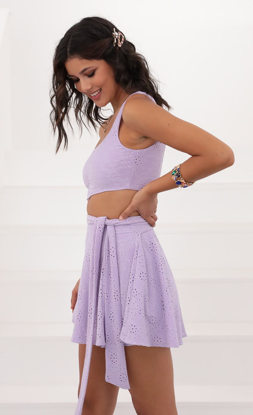 Picture Shoulder A-line Dress in Lilac Lace. Source: https://media-img.lucyinthesky.com/data/Jul20_2/850xAUTO/781A1082.JPG
