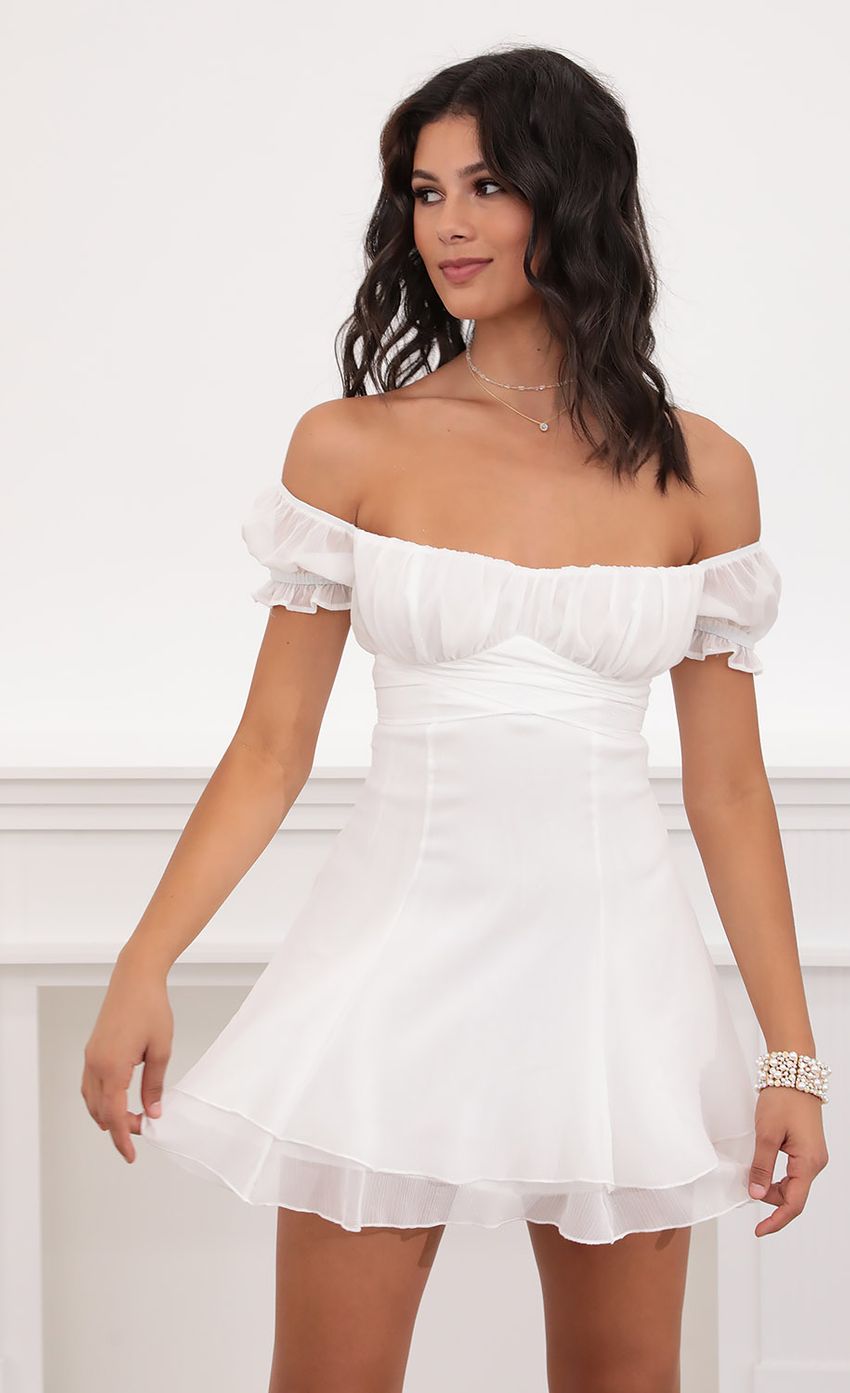 Picture Off Shoulder Dress in White. Source: https://media-img.lucyinthesky.com/data/Jul20_2/850xAUTO/781A49491.JPG
