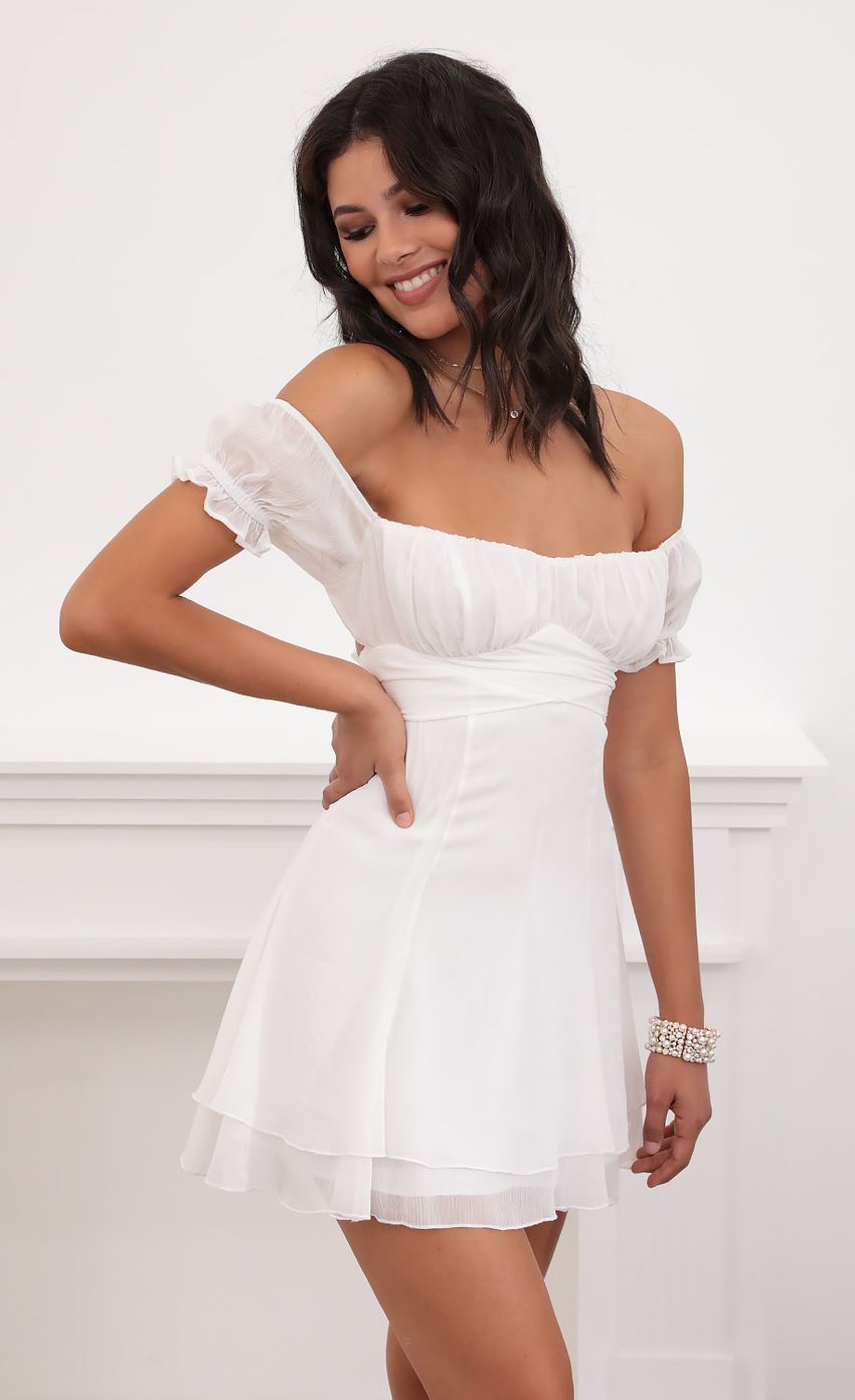 Picture Off Shoulder Dress in White. Source: https://media-img.lucyinthesky.com/data/Jul20_2/850xAUTO/781A5075.JPG