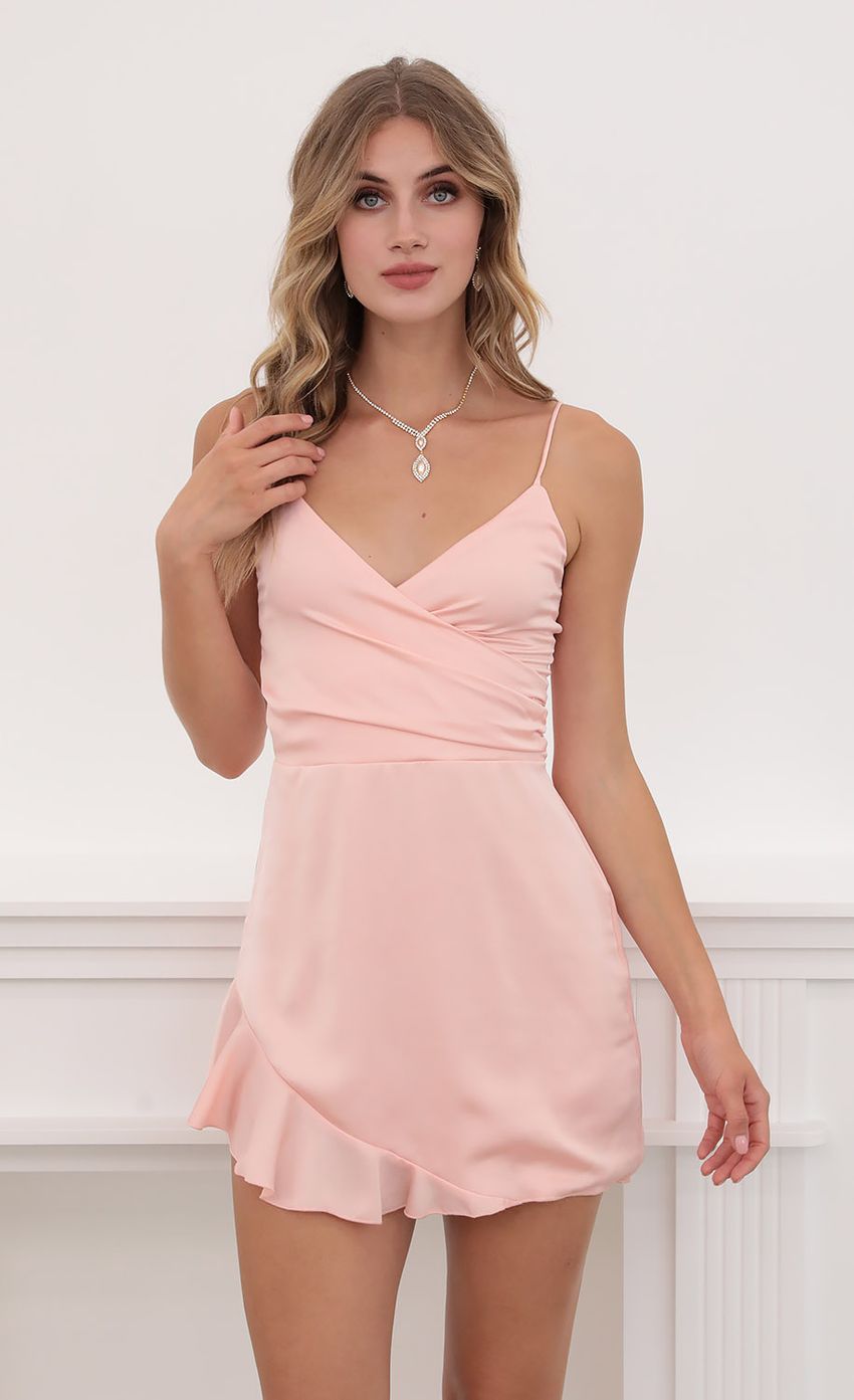 Picture Kayden Satin Frill Dress in Blush. Source: https://media-img.lucyinthesky.com/data/Jul20_2/850xAUTO/781A5798.JPG