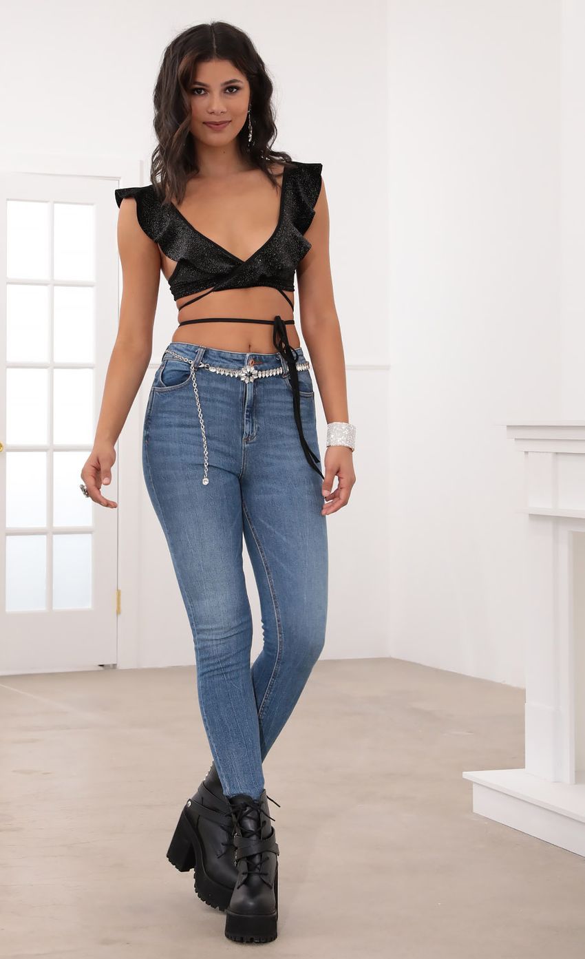 Picture Ruffle Crop Top in Black Velvet. Source: https://media-img.lucyinthesky.com/data/Jul20_2/850xAUTO/781A7954.JPG