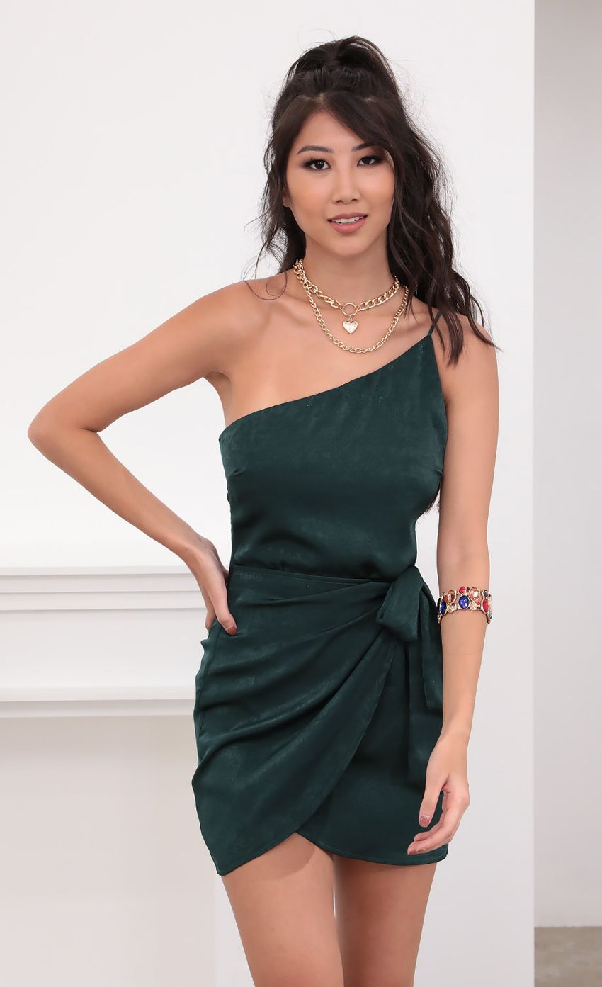 Picture Satin Wrap Dress in Emerald. Source: https://media-img.lucyinthesky.com/data/Jul20_2/850xAUTO/781A8335.JPG