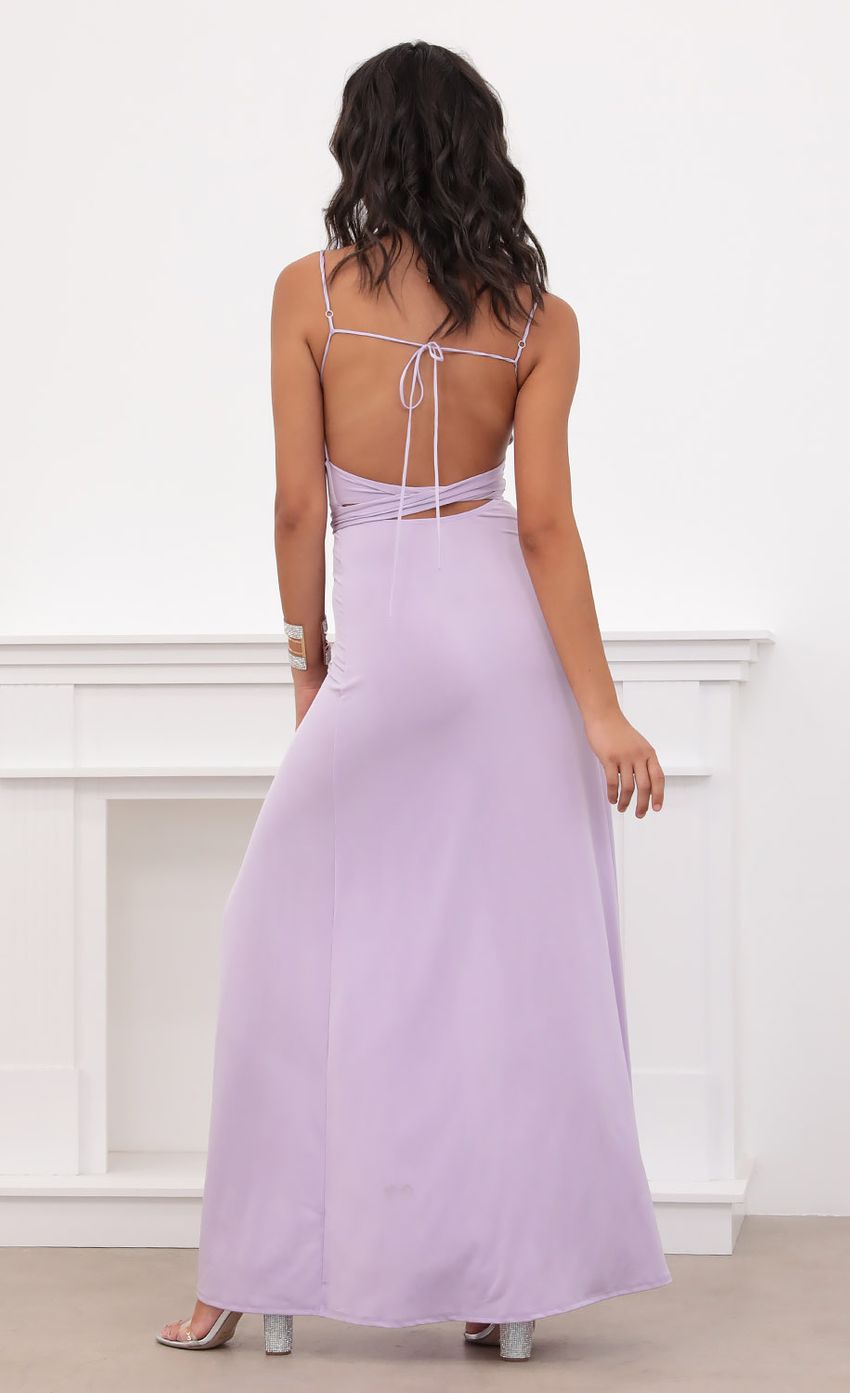 Picture Satin Tie Maxi in Lilac. Source: https://media-img.lucyinthesky.com/data/Jul20_2/850xAUTO/781A9454.JPG