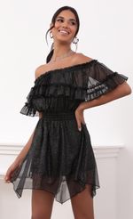 Picture Strapless Chiffon Dress in Black Sparkle. Source: https://media-img.lucyinthesky.com/data/Jul21_1/150xAUTO/1V9A0029.JPG