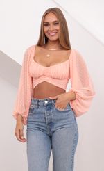 Picture Sadie Off The Shoulder Top in Dotted Coral. Source: https://media-img.lucyinthesky.com/data/Jul21_1/150xAUTO/1V9A3413.JPG