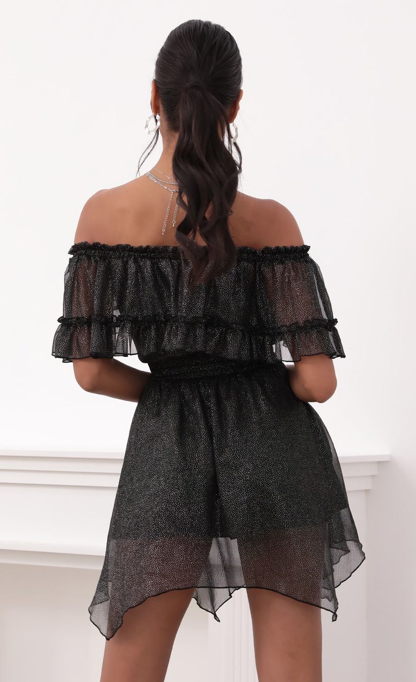 Picture Strapless Chiffon Dress in Black Sparkle. Source: https://media-img.lucyinthesky.com/data/Jul21_1/850xAUTO/1V9A0071.JPG
