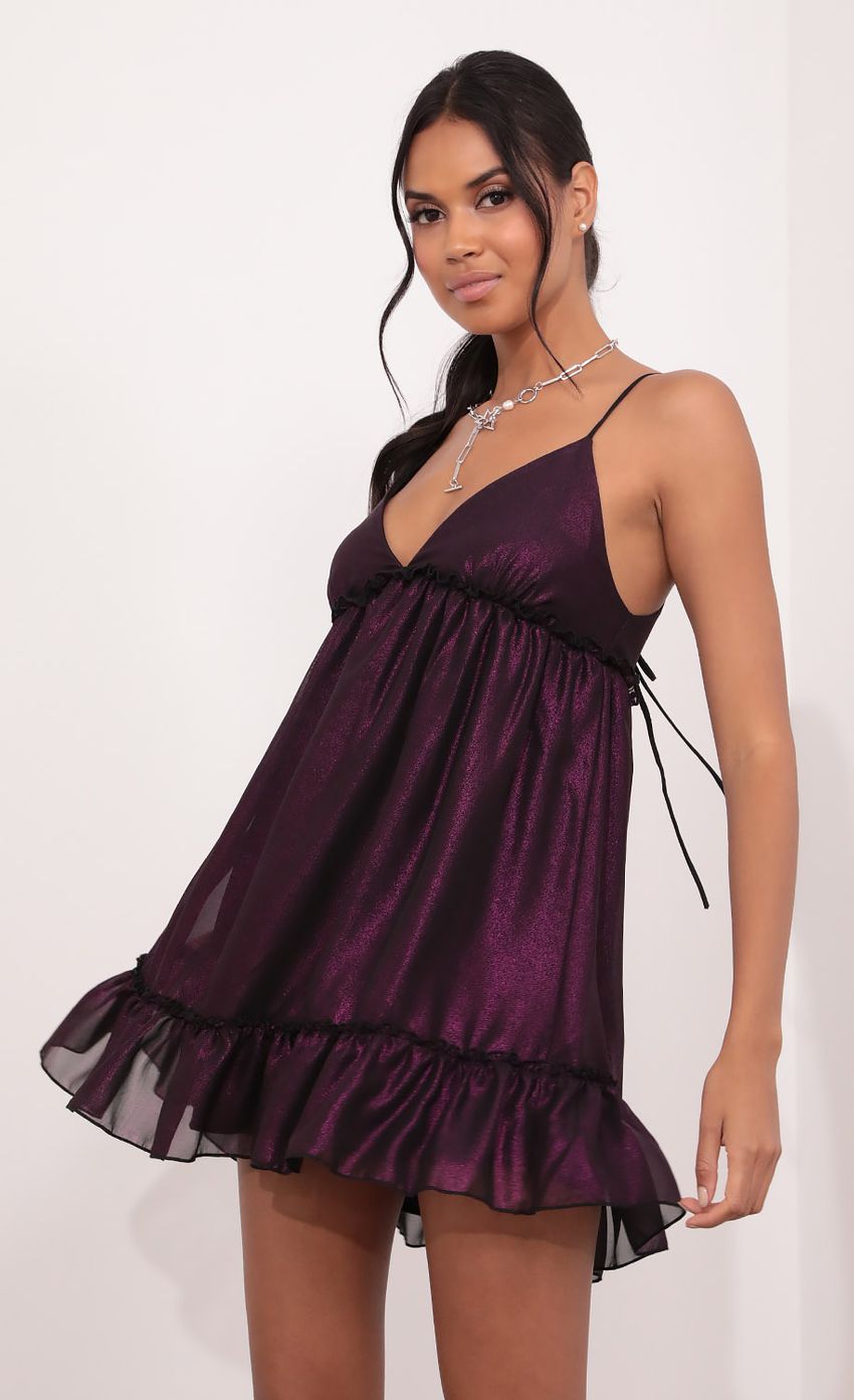 Picture Rosa Day Dress in Purple Metallic. Source: https://media-img.lucyinthesky.com/data/Jul21_1/850xAUTO/1V9A27871.JPG