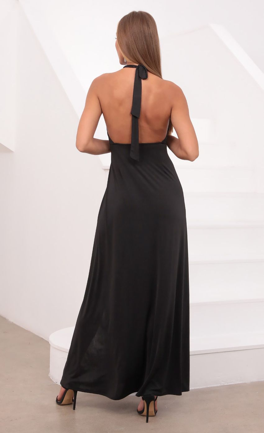 Picture Halter Maxi Dress in Black. Source: https://media-img.lucyinthesky.com/data/Jul21_1/850xAUTO/1V9A2994.JPG