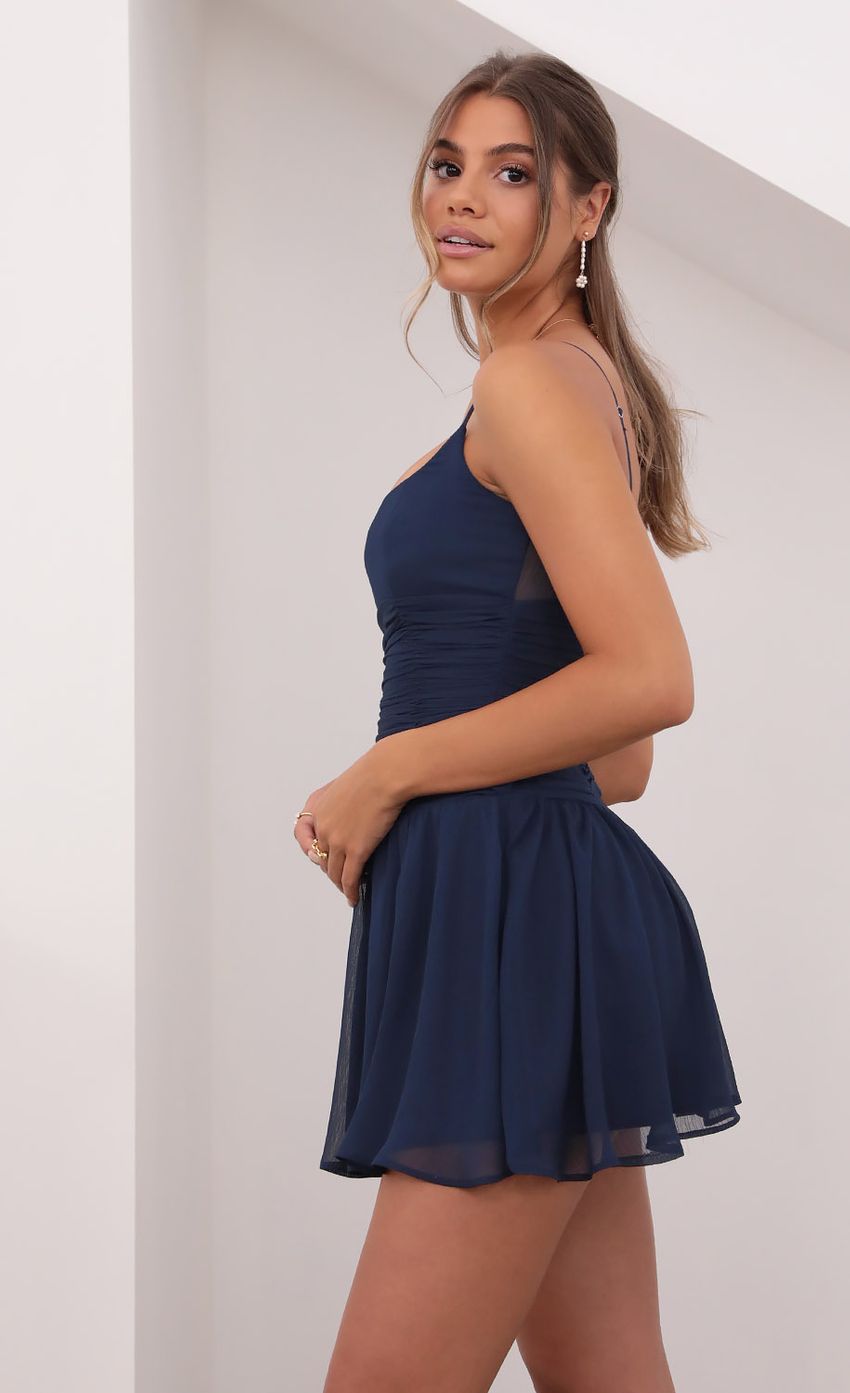 Picture Ruched Waist Dress in Navy. Source: https://media-img.lucyinthesky.com/data/Jul21_2/850xAUTO/1V9A2513.JPG