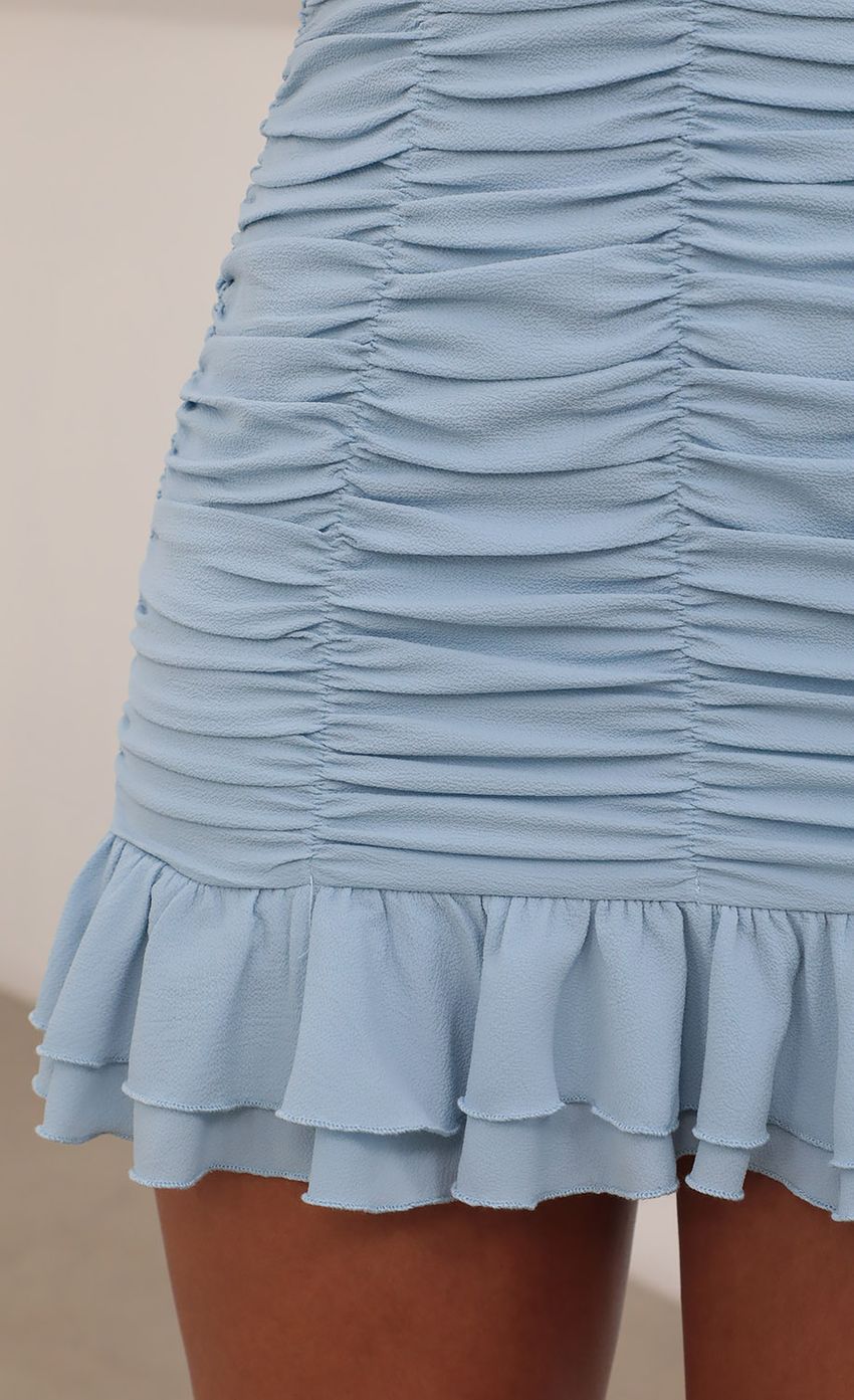 Picture Ruched Bodycon Dress in Baby Blue. Source: https://media-img.lucyinthesky.com/data/Jul21_2/850xAUTO/AT2A4283.JPG