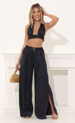 Picture Gold Stripped Satin Two Piece Pant Set in Navy. Source: https://media-img.lucyinthesky.com/data/Jul22/150xAUTO/31b4a0c9-d045-4840-91df-b47bdf2cd67d.jpg