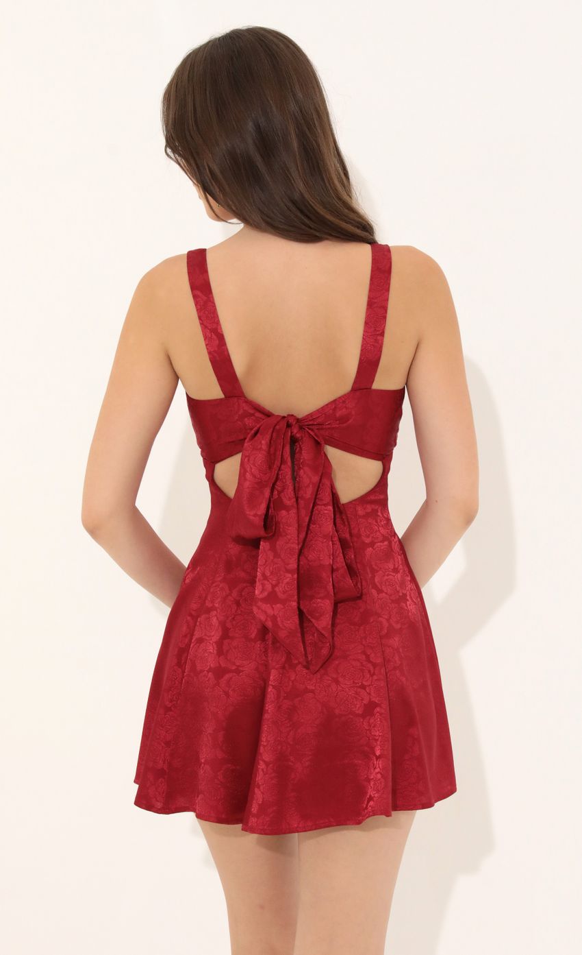 Picture Floral Jacquard A-Line Dress in Red. Source: https://media-img.lucyinthesky.com/data/Jul22/850xAUTO/18f3cb1c-2ea2-4bcd-86e1-5dad3d2e72e8.jpg