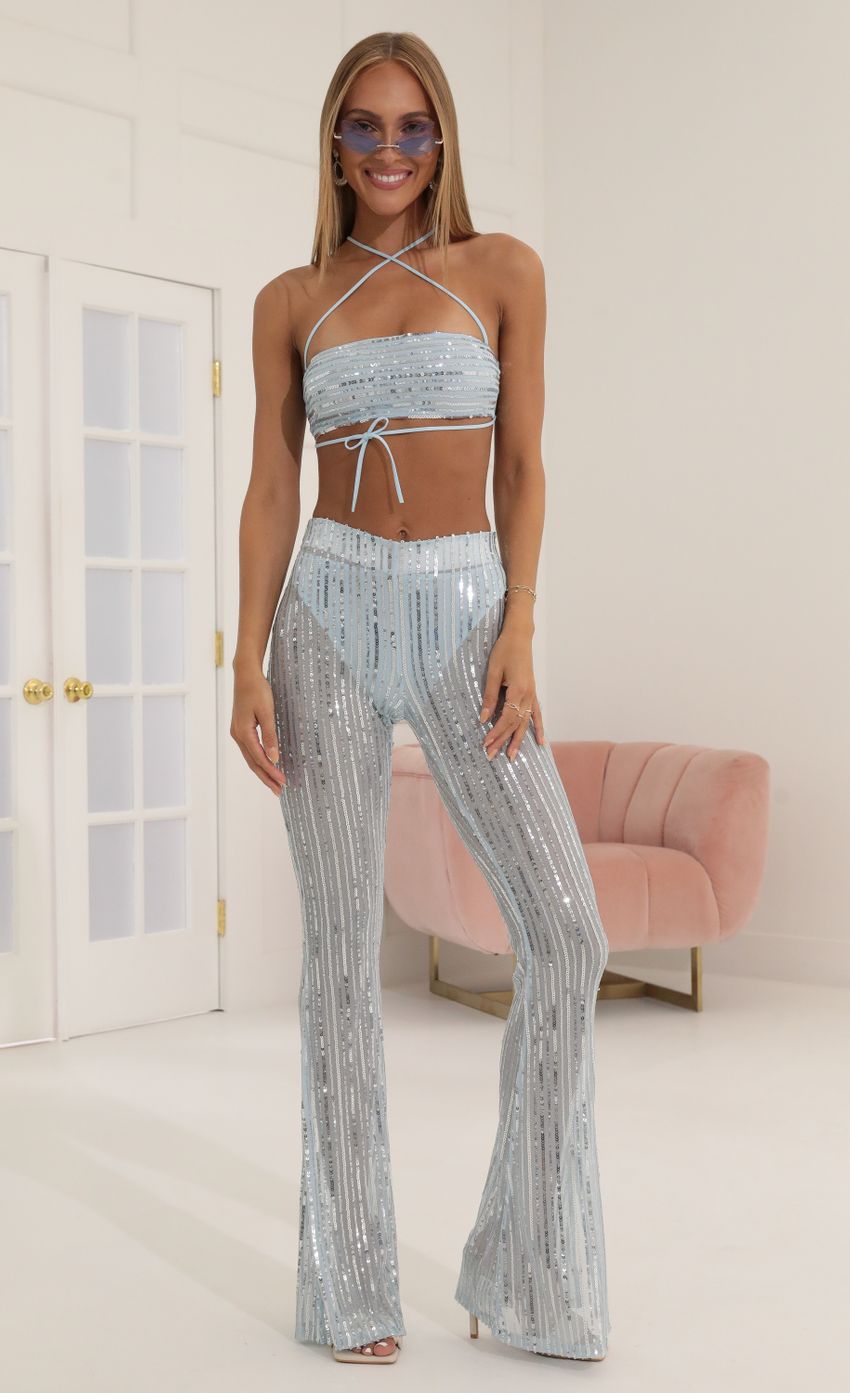 Picture Sequin Striped Two Piece Set in Blue. Source: https://media-img.lucyinthesky.com/data/Jul22/850xAUTO/21057dbf-d43a-40f5-b239-48fd559f835a.jpg