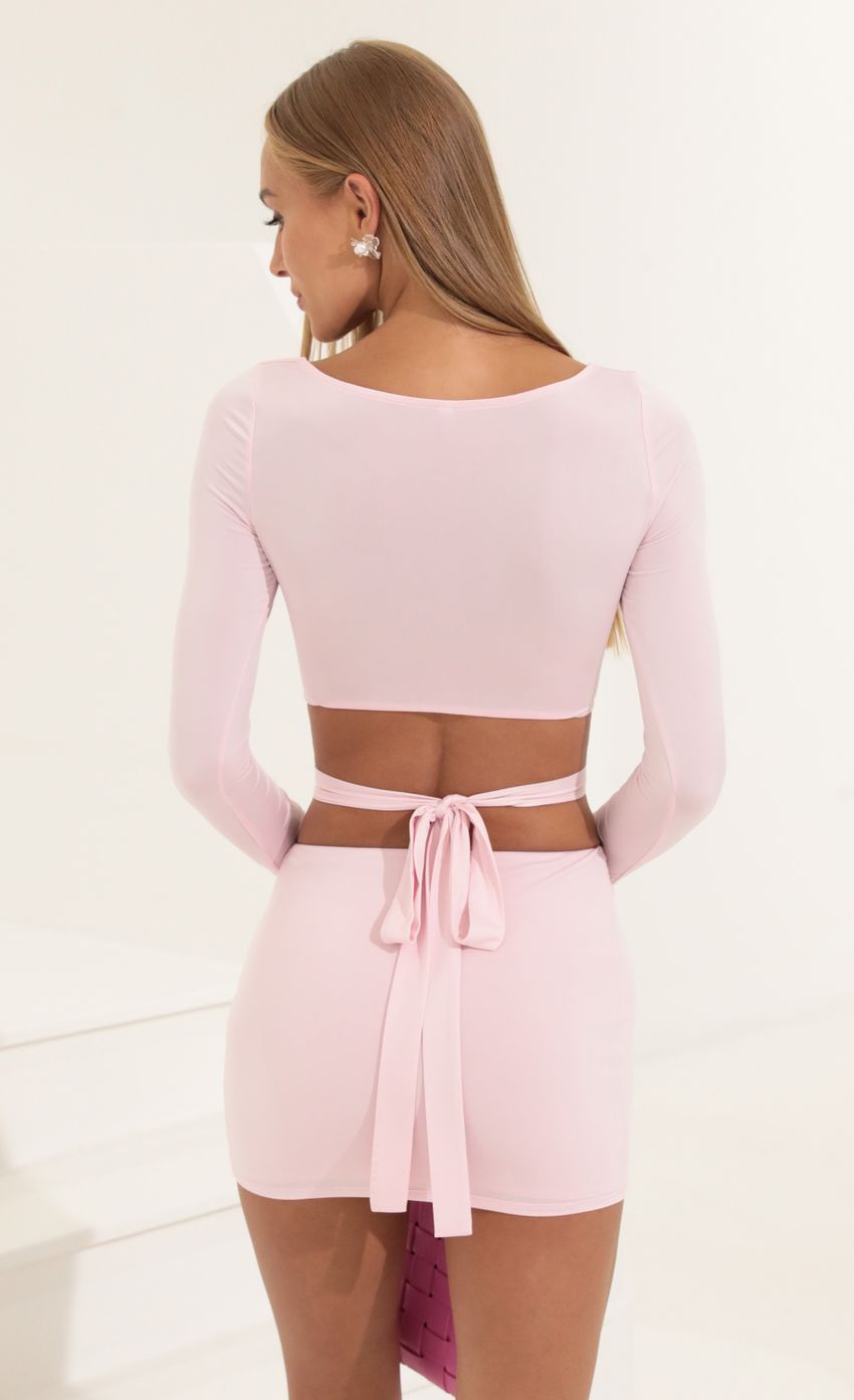 Picture Long Sleeve Two Piece Skirt Set in Pink. Source: https://media-img.lucyinthesky.com/data/Jul22/850xAUTO/248a3f9e-ce4b-4e31-9494-f51bb6144687.jpg