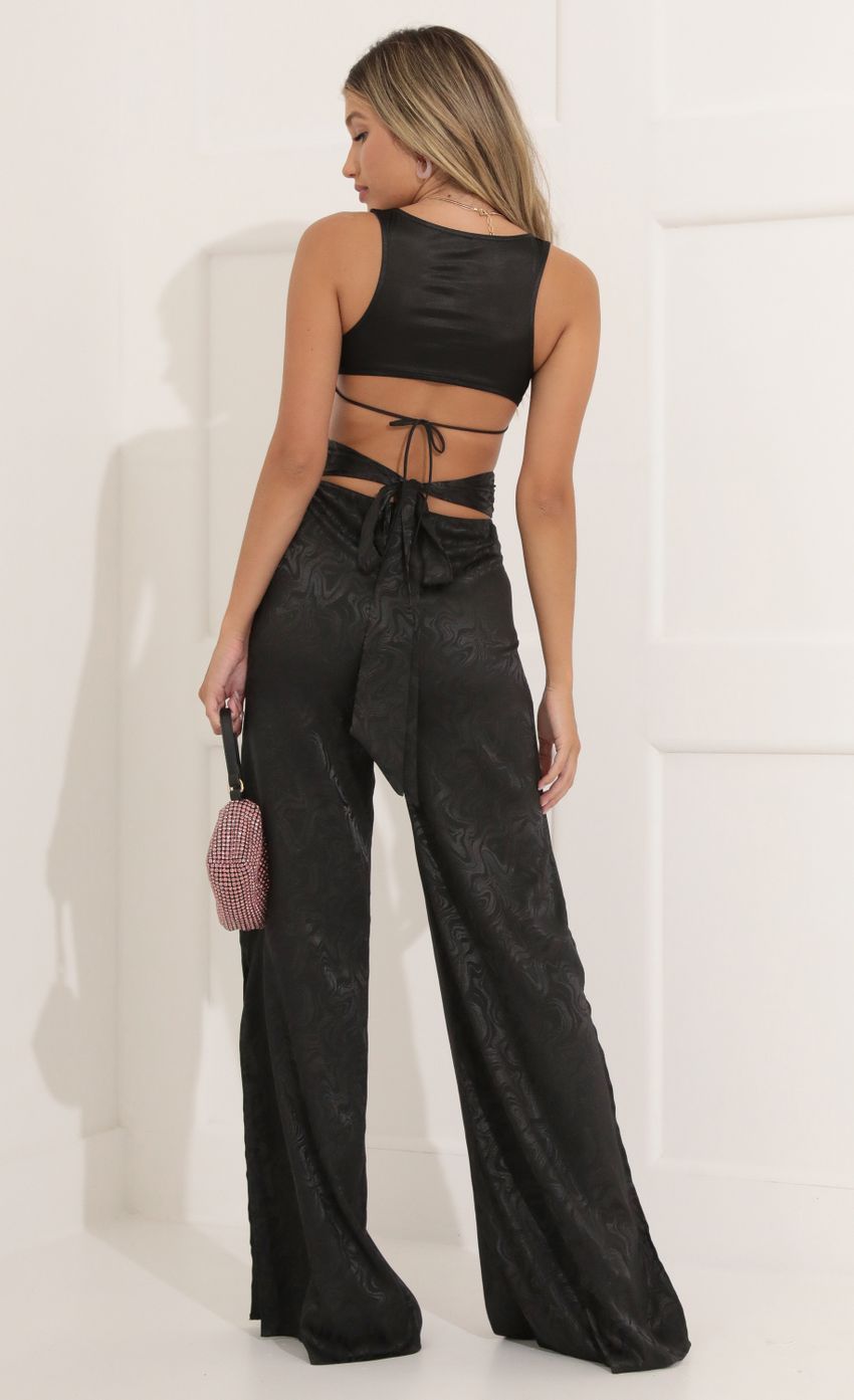 Product image for Taria Satin Marble Wide Leg Pant in Black