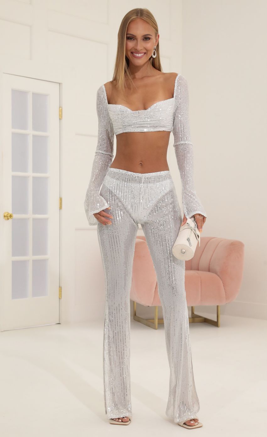 Picture Stacey Sequin Two Piece Pant Set in Silver  . Source: https://media-img.lucyinthesky.com/data/Jul22/850xAUTO/48f1be51-d3d2-4a18-87dd-87e253f9e1ab.jpg