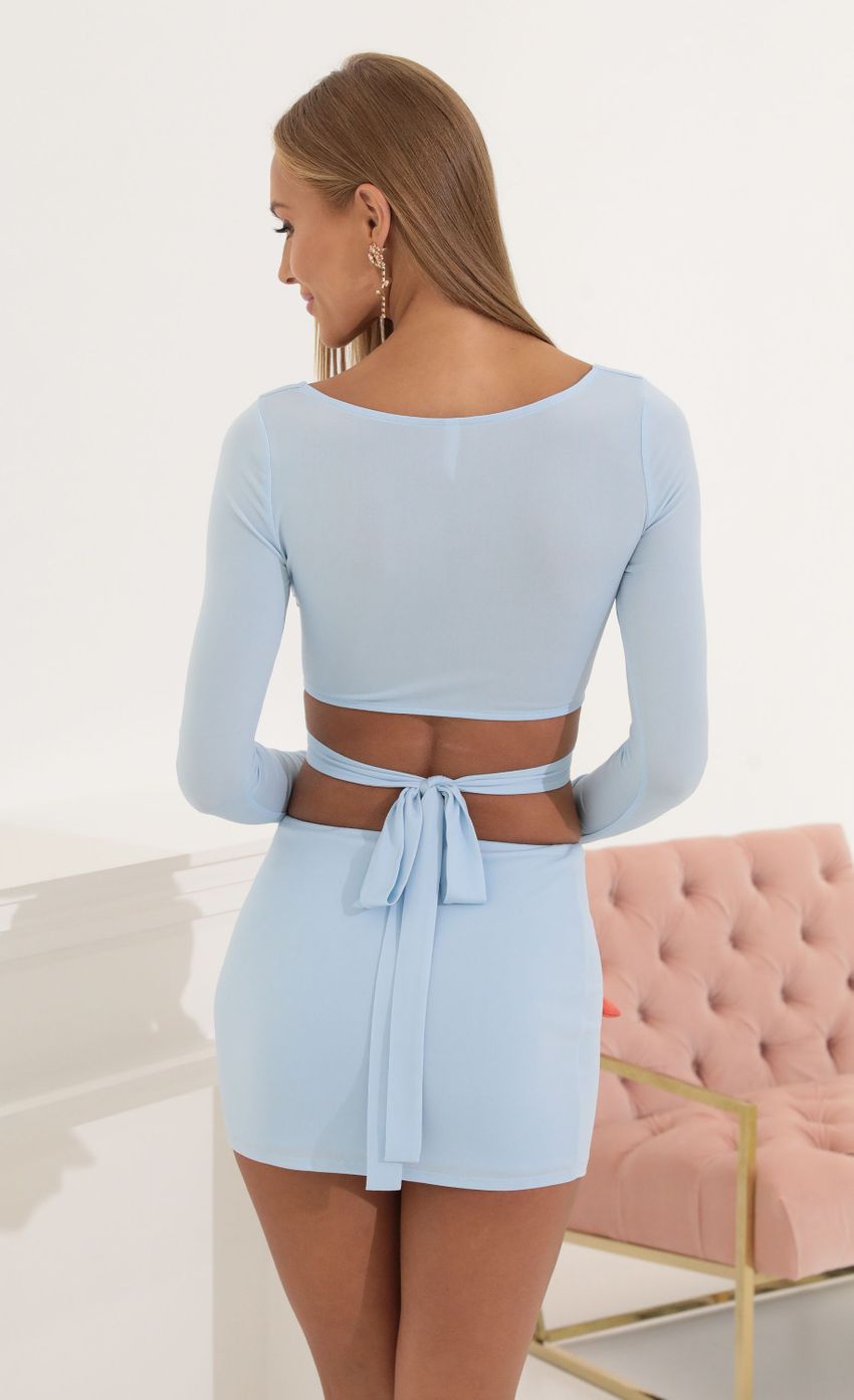 Picture Long Sleeve Two Piece Skirt Set in Blue. Source: https://media-img.lucyinthesky.com/data/Jul22/850xAUTO/53f4d59a-45d4-469b-acc4-509c329713f6.jpg