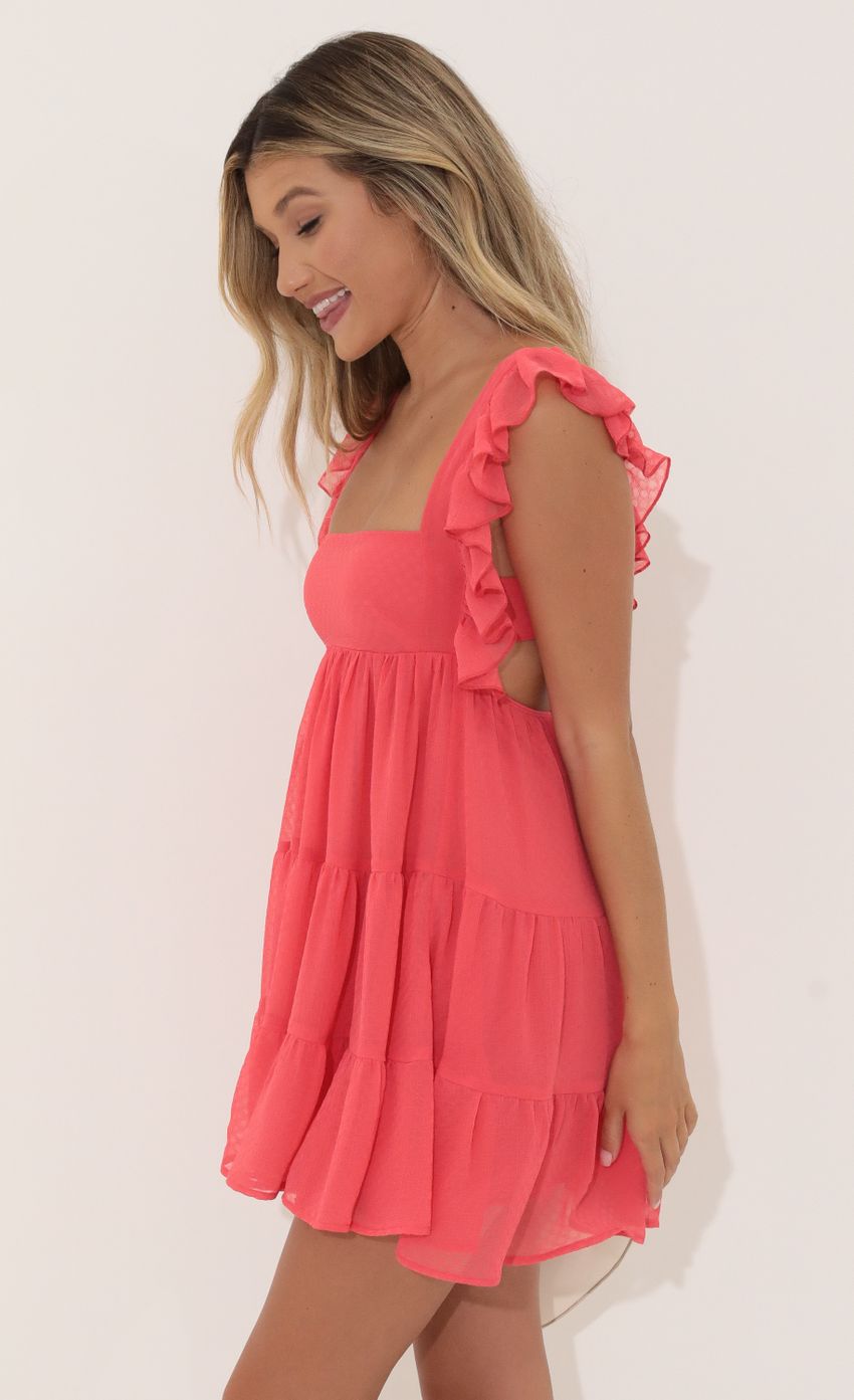 Picture Chiffon Baby Doll Ruffle Dress in Red Coral. Source: https://media-img.lucyinthesky.com/data/Jul22/850xAUTO/57fa9c9c-66b6-4203-8bbc-d4743c02544c.jpg