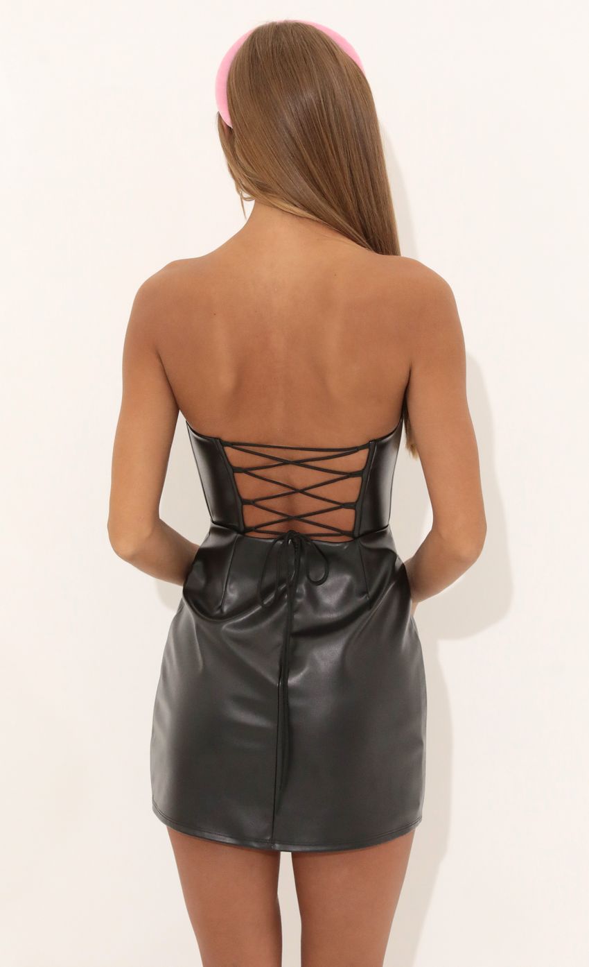 Picture Faux Leather Bodycon Dress in Black. Source: https://media-img.lucyinthesky.com/data/Jul22/850xAUTO/b7bc936d-6a9b-4af2-9413-17843c68ec9d.jpg