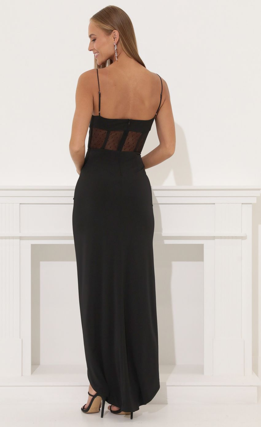 Picture Mesh Cut Out Maxi Dress in Black. Source: https://media-img.lucyinthesky.com/data/Jul22_1/850xAUTO/1V9A3114.JPG