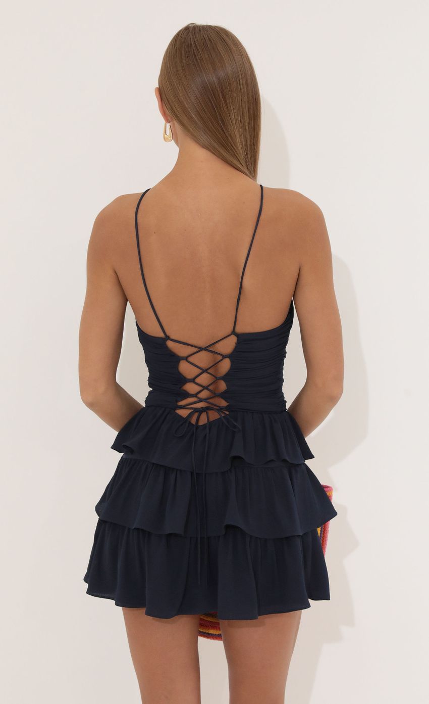 Picture Bubble Crepe Ruffle Dress in Navy. Source: https://media-img.lucyinthesky.com/data/Jul22_1/850xAUTO/1V9A4147.JPG