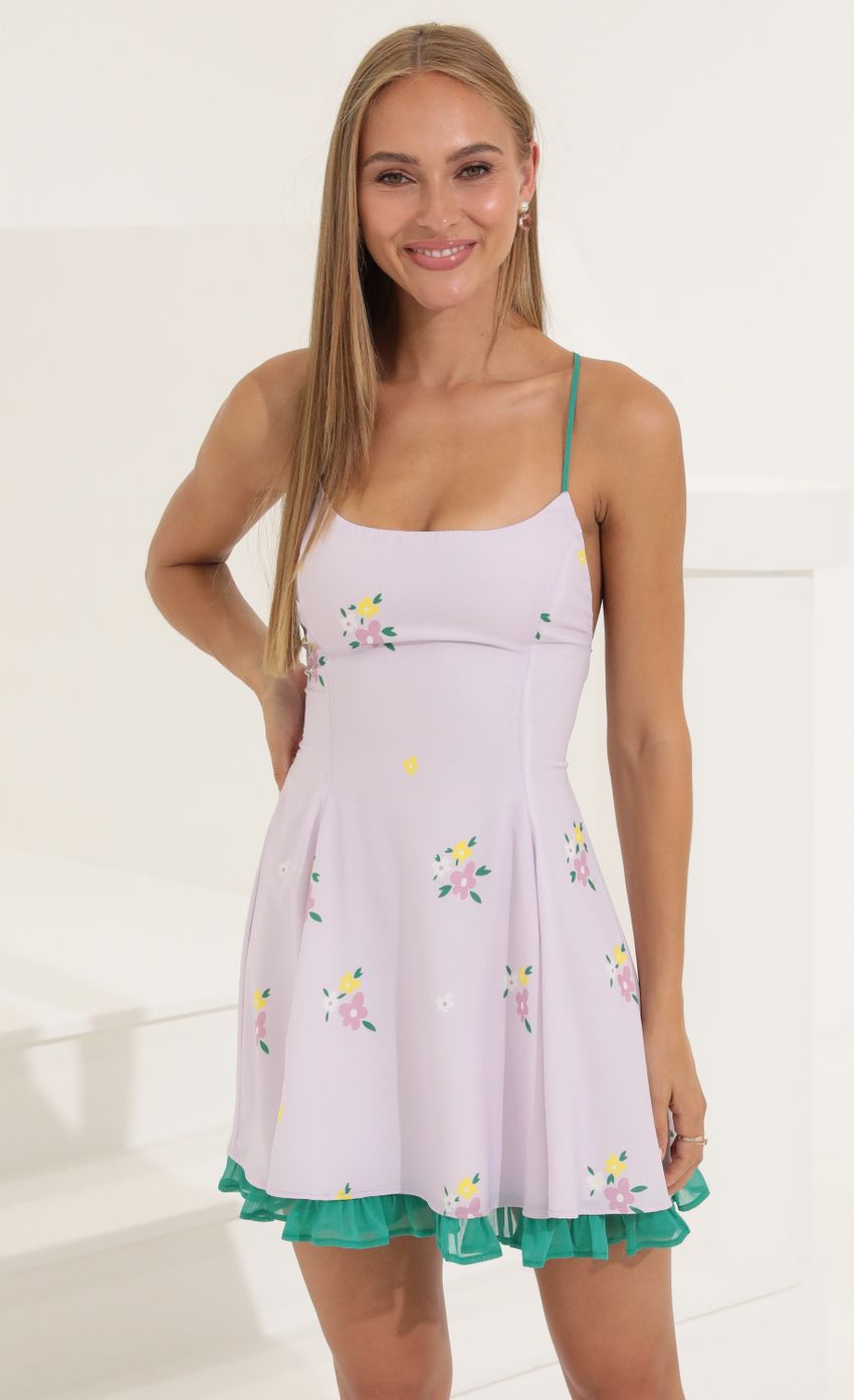 Picture Floral Crepe Flare Dress in Purple. Source: https://media-img.lucyinthesky.com/data/Jul22_1/850xAUTO/1V9A8588.JPG