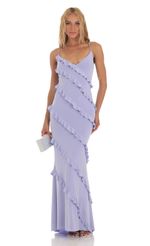 Picture Shimmer Ruffle Maxi Dress in White. Source: https://media-img.lucyinthesky.com/data/Jul23/150xAUTO/2472ba33-e7ba-499e-bb95-efc79f6de959.jpg