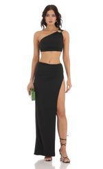 Picture One Shoulder Two Piece Set in Black. Source: https://media-img.lucyinthesky.com/data/Jul23/150xAUTO/61bea38d-3ca4-4cda-97a1-5ca9d7851058.jpg