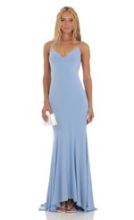 Picture Open Back Maxi Dress in Blue. Source: https://media-img.lucyinthesky.com/data/Jul23/150xAUTO/82535b3f-929c-4bc3-88ca-a4e2ba85d0d4.jpg