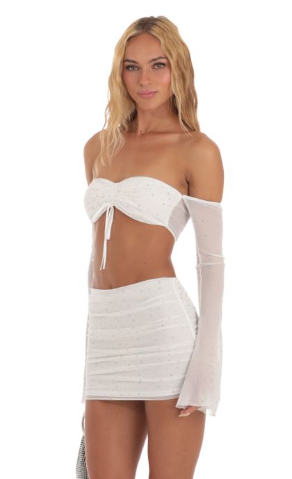 Mesh Rhinestone Two Piece Set in White | LUCY IN THE SKY