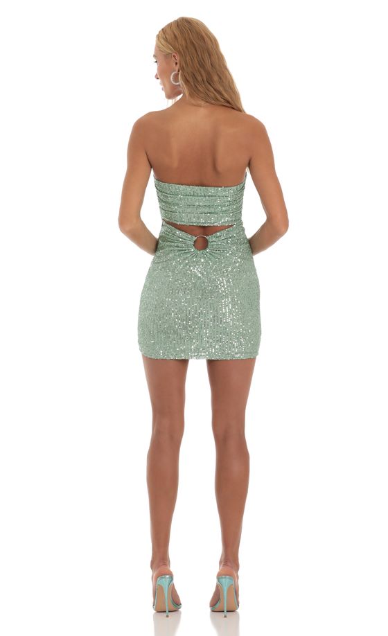 Sequin Strapless Mini Dress in Green