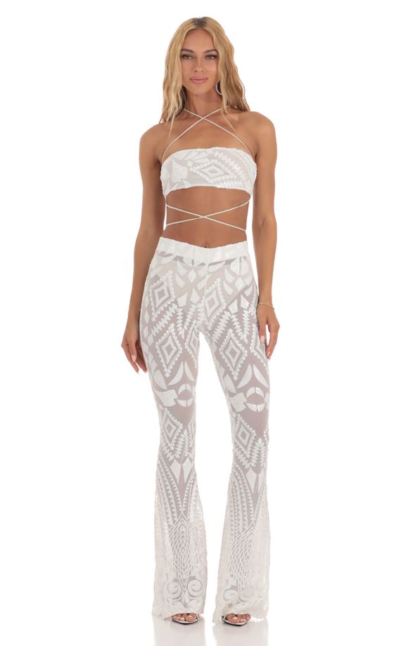 Sequin Three Piece Set in White
