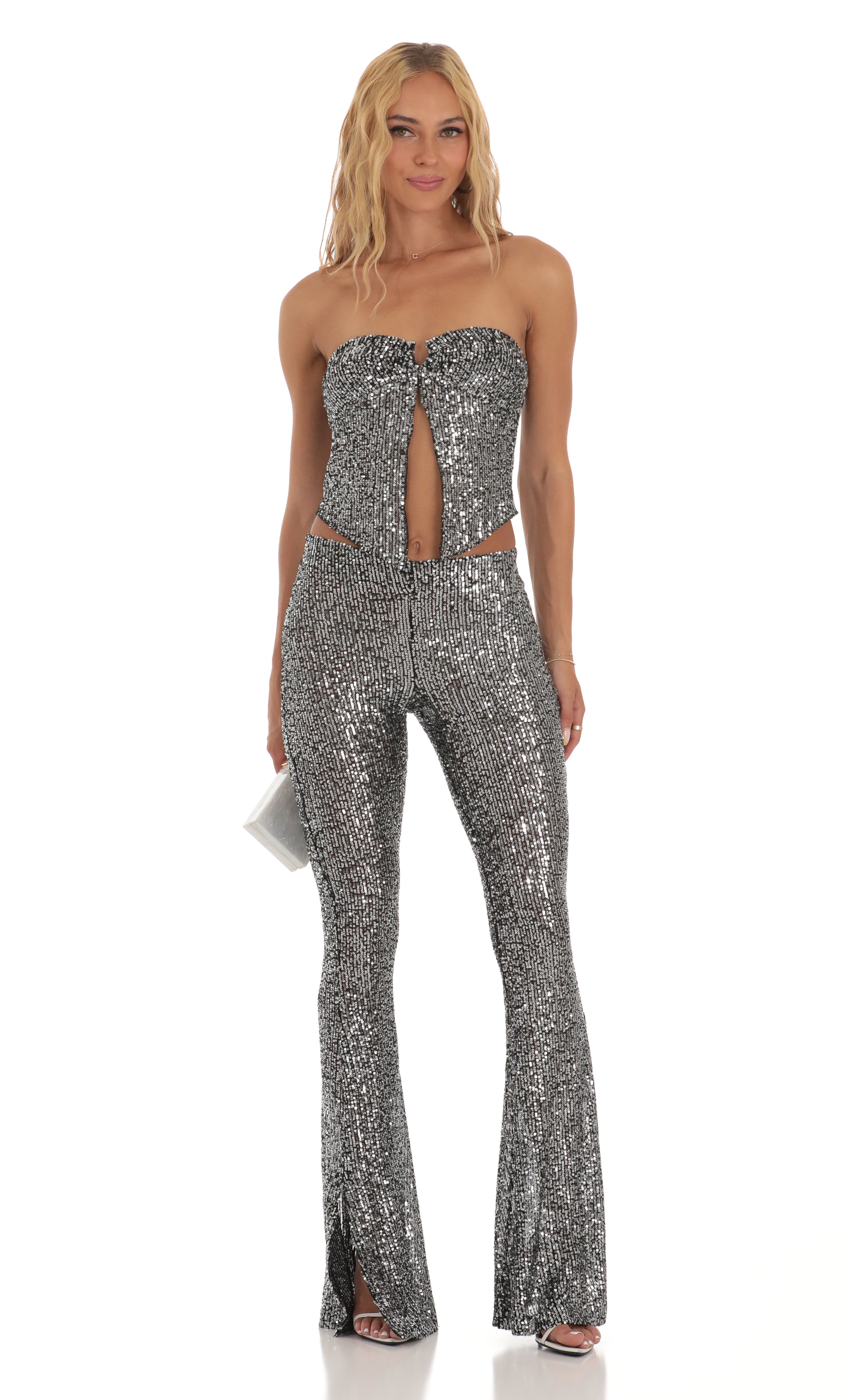 Silver Sequin Two Piece Set in Black