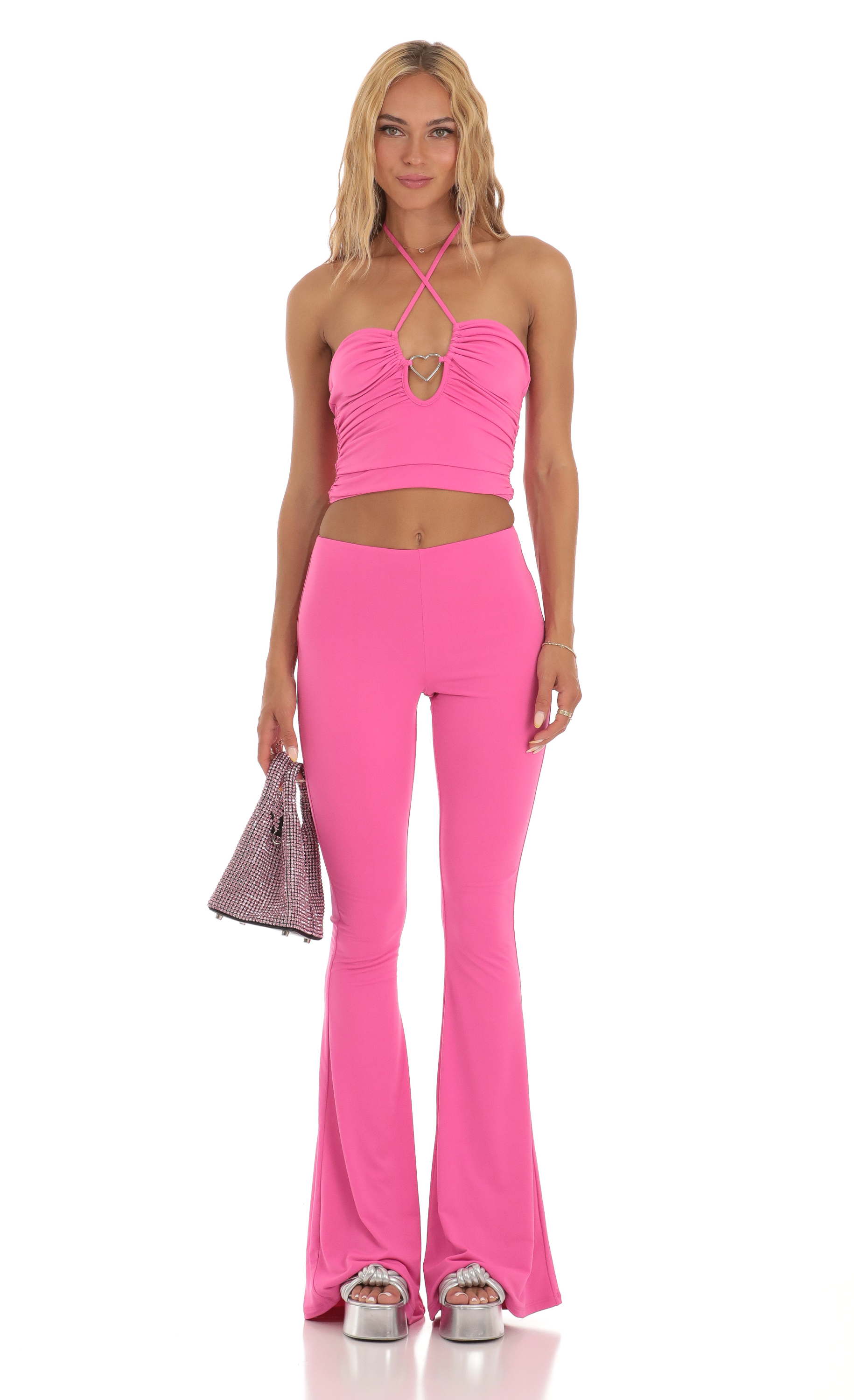 Heart Flare Two Piece Set in Pink