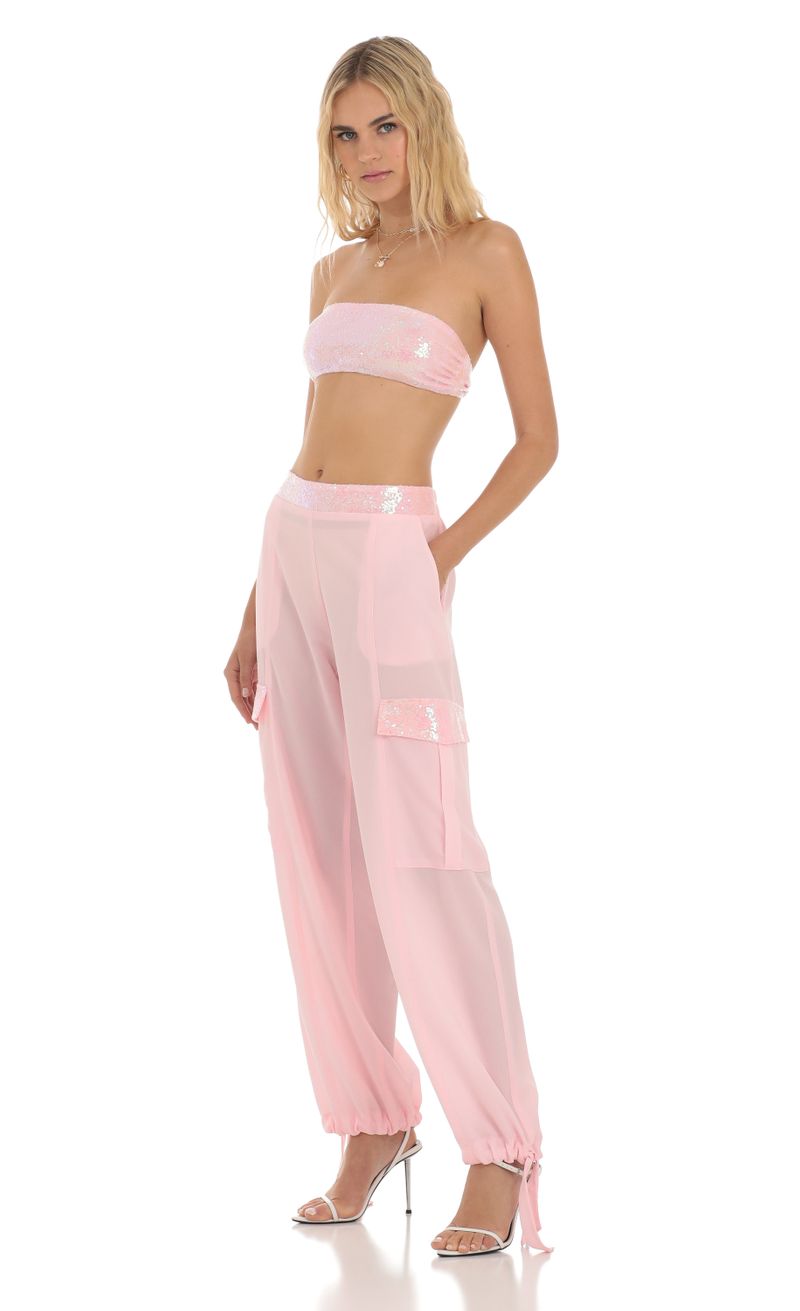 Defne Light Pink Sequin Three Piece Pants Set – Emprada