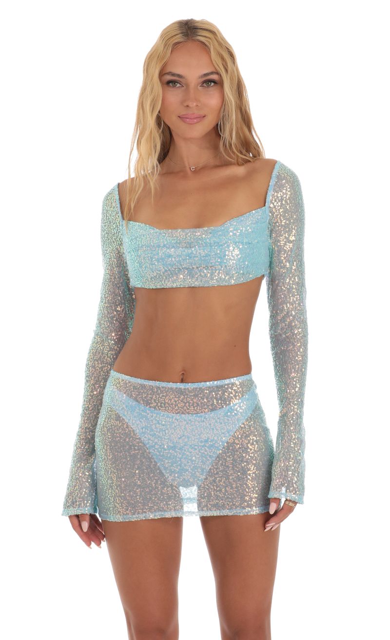 Melinda Sequin Three Piece Skirt Set in Blue | LUCY IN THE SKY