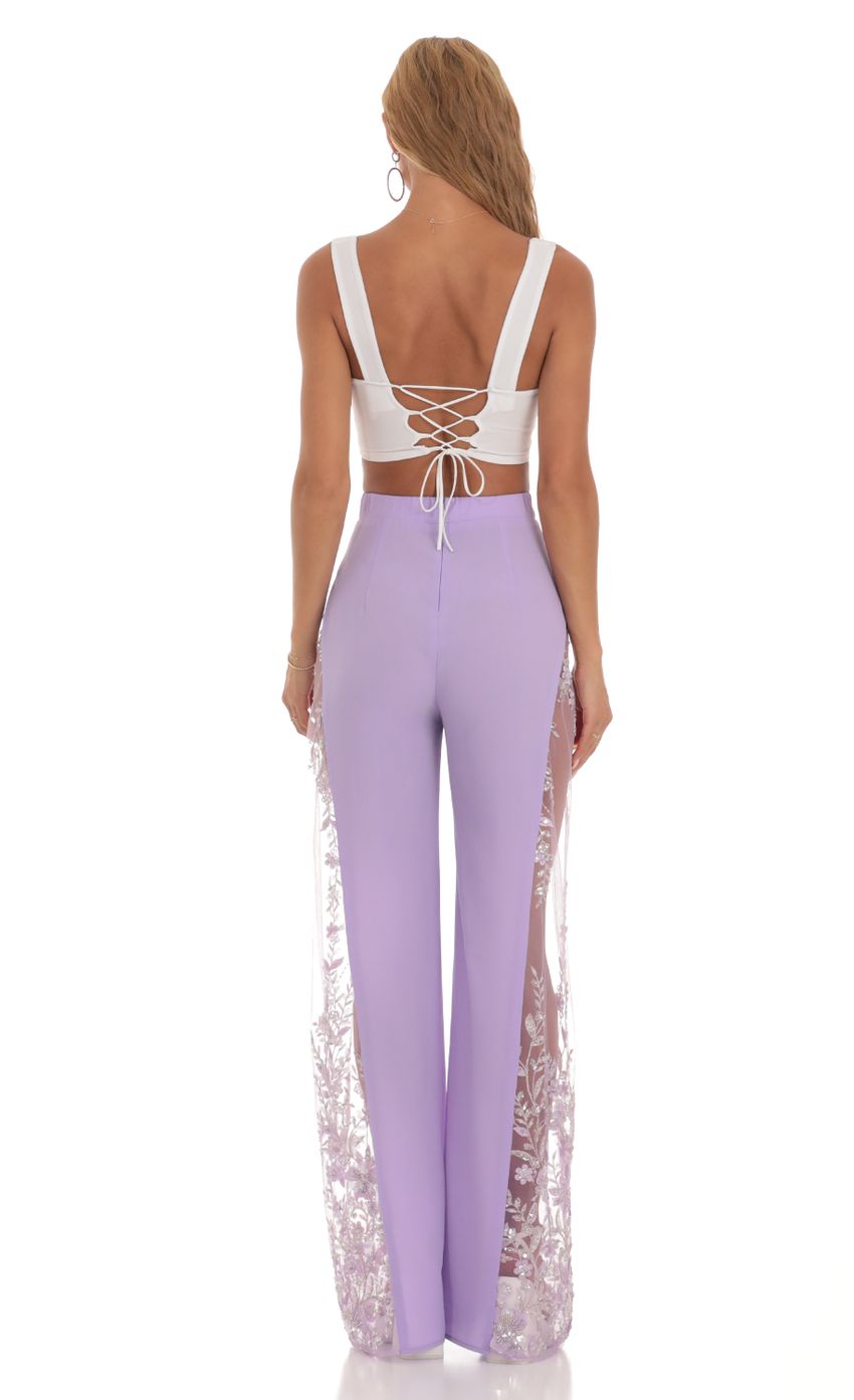 Picture Sequin Floral Pants in Lavender. Source: https://media-img.lucyinthesky.com/data/Jul23/850xAUTO/0b45ae3e-34f6-4c18-8e44-77b28628d224.jpg