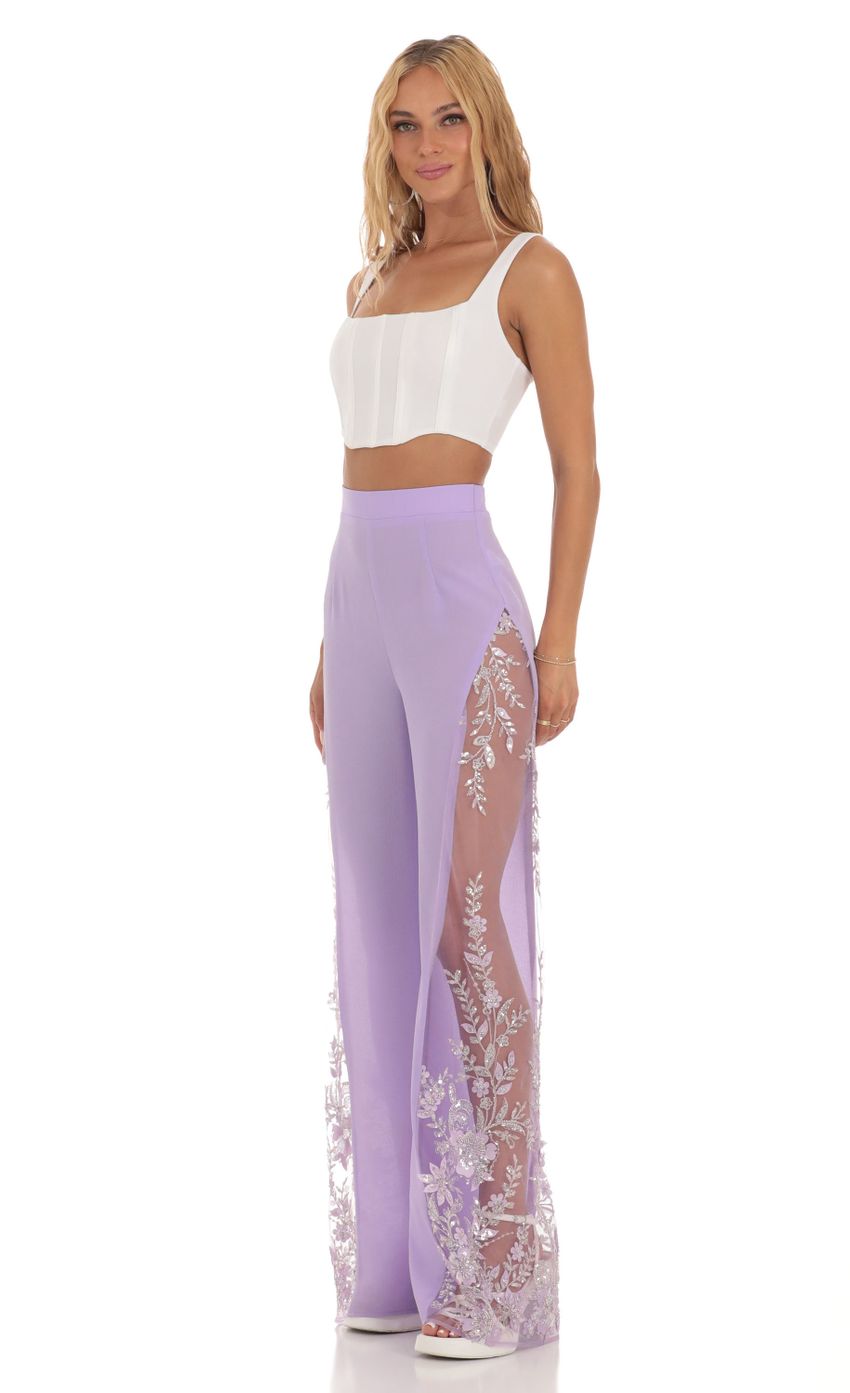 Picture Sequin Floral Pants in Lavender. Source: https://media-img.lucyinthesky.com/data/Jul23/850xAUTO/0d9439ce-5deb-4e6a-a7f5-167004157f39.jpg