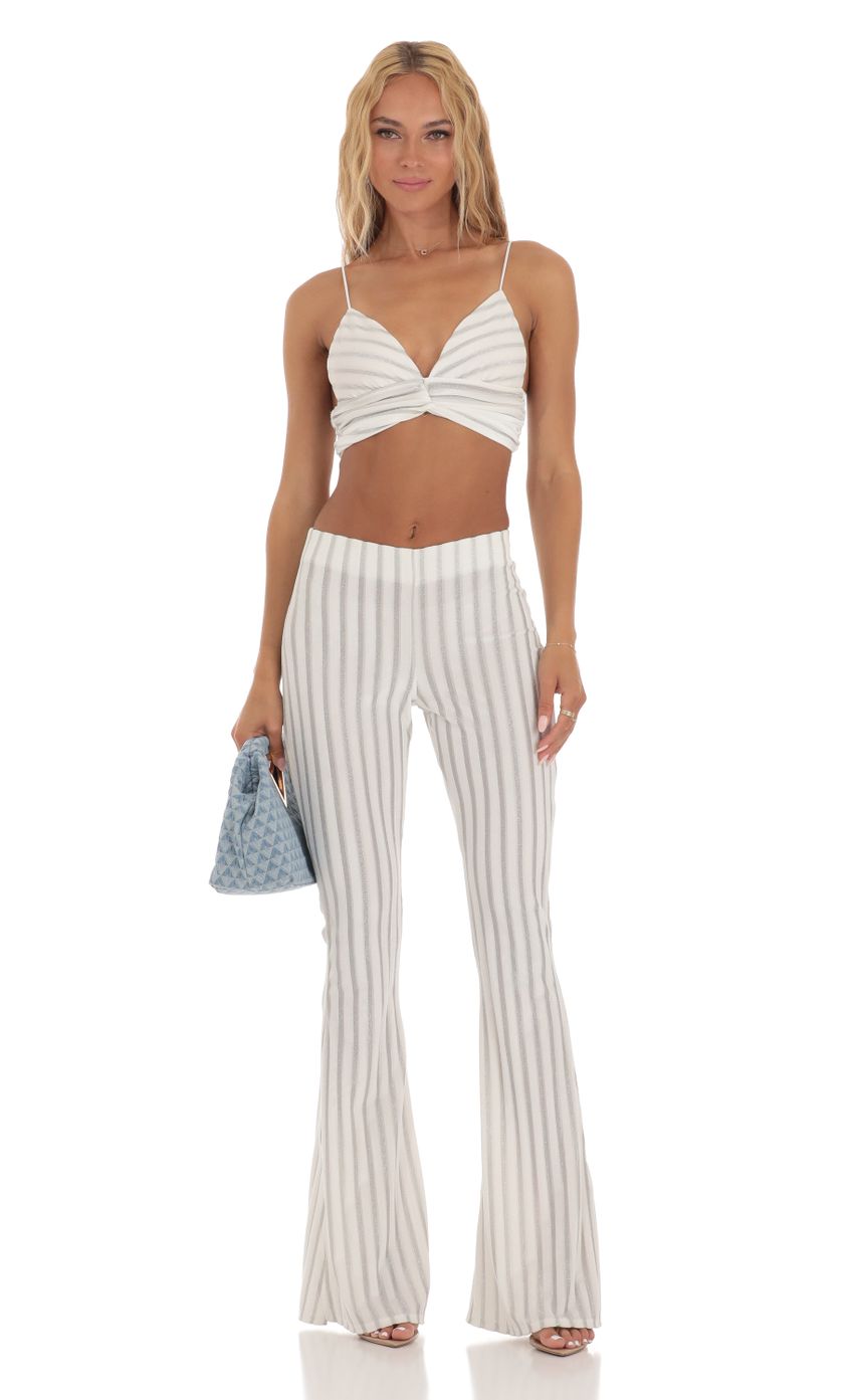 Product image for Reagan Striped Velvet Shimmer Two Piece Set in White