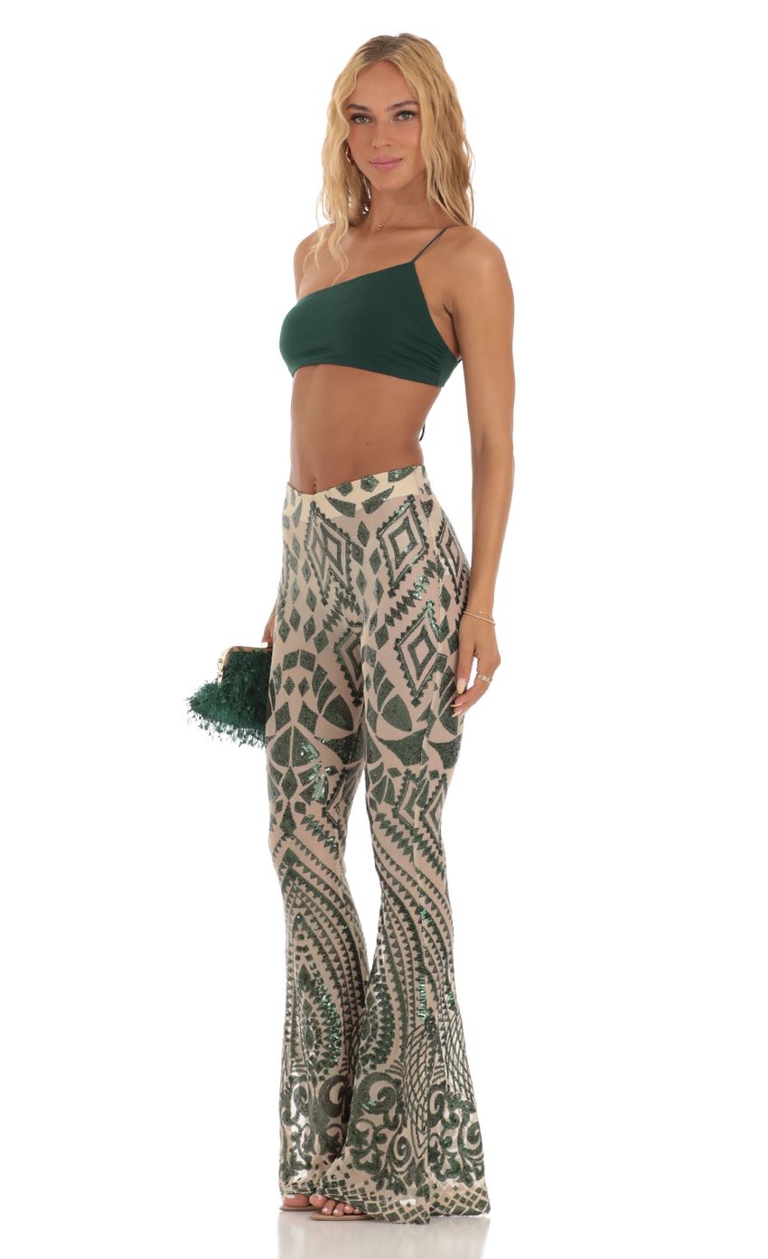 Picture Sequin One Shoulder Two Piece Set in Green. Source: https://media-img.lucyinthesky.com/data/Jul23/850xAUTO/4bc992f1-42d4-4ebd-a966-4af37d62f10f.jpg
