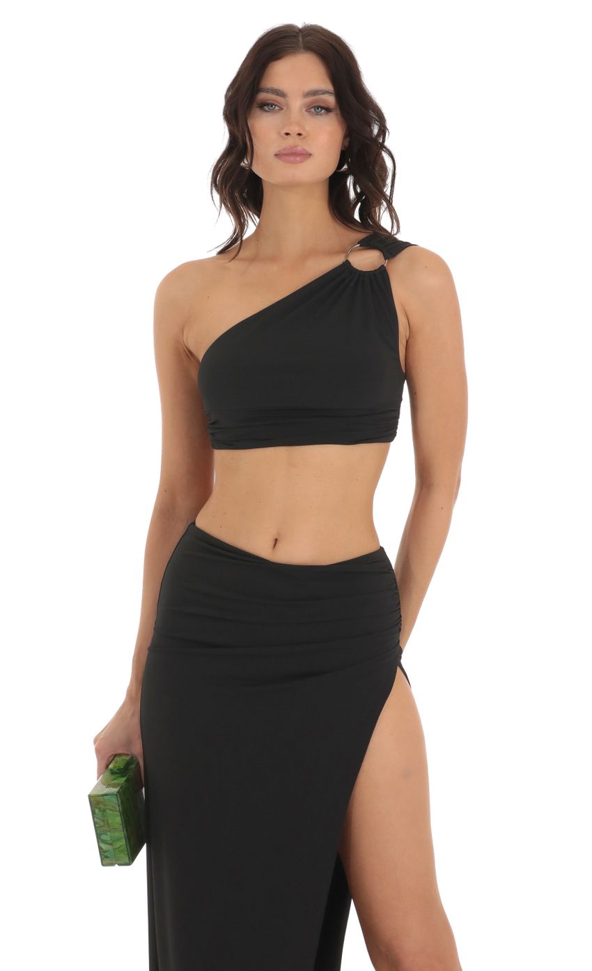 Picture One Shoulder Two Piece Set in Black. Source: https://media-img.lucyinthesky.com/data/Jul23/850xAUTO/5352f372-9232-470b-ae4c-f6e03c3a9bdb.jpg