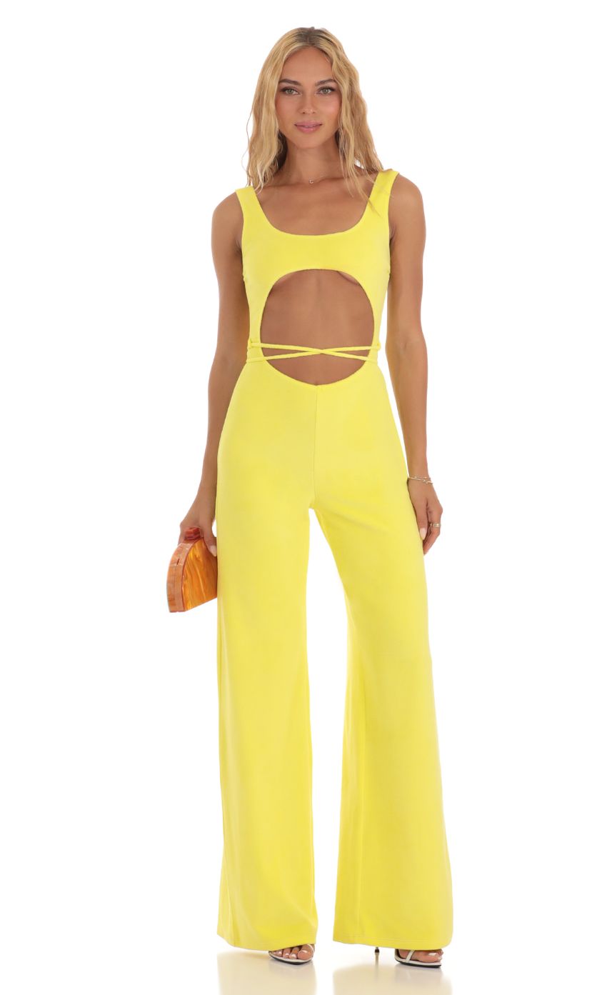 Picture Vinca Cutout Jumpsuit in Yellow. Source: https://media-img.lucyinthesky.com/data/Jul23/850xAUTO/7bf2af20-fdaf-46d6-9fc3-dd5afc3a8916.jpg