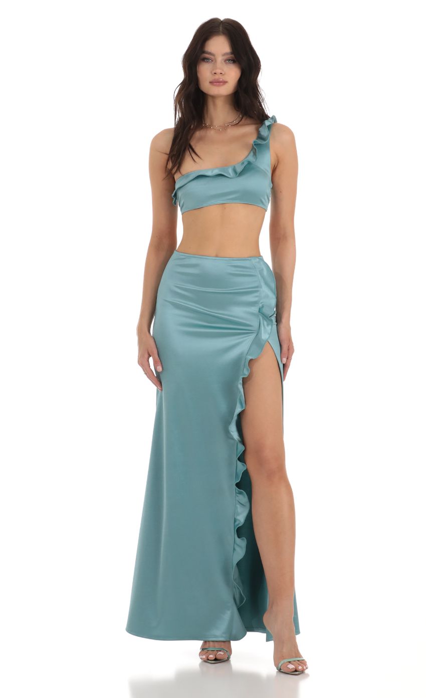 Picture Satin Ruffle Two Piece Set in Blue. Source: https://media-img.lucyinthesky.com/data/Jul23/850xAUTO/8590607c-0efa-414b-b117-1a9bd84b880a.jpg