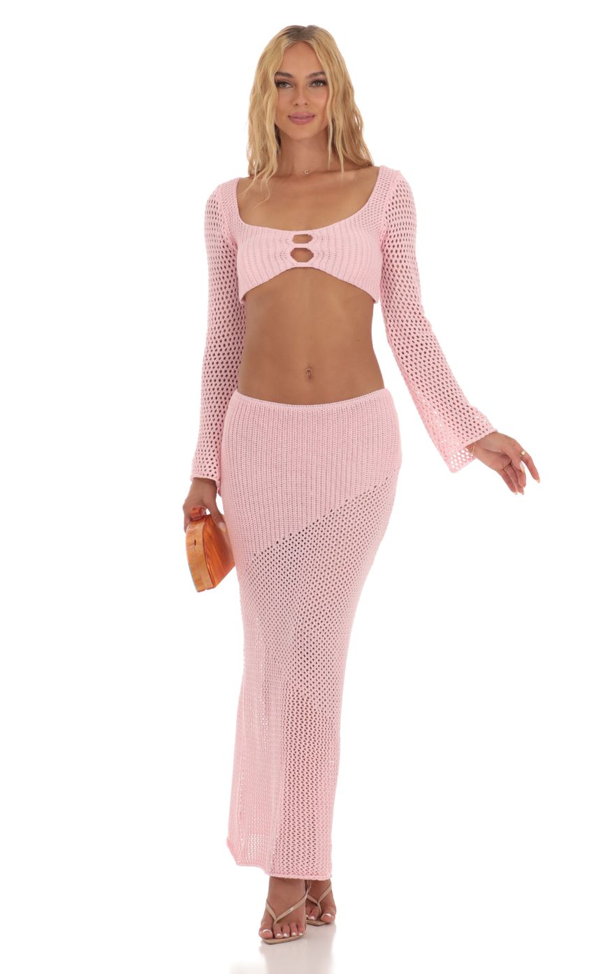 Picture Crochet Two Piece Set in Pink. Source: https://media-img.lucyinthesky.com/data/Jul23/850xAUTO/9c850c10-27f1-4bfb-8554-fd5bc74fb7fe.jpg